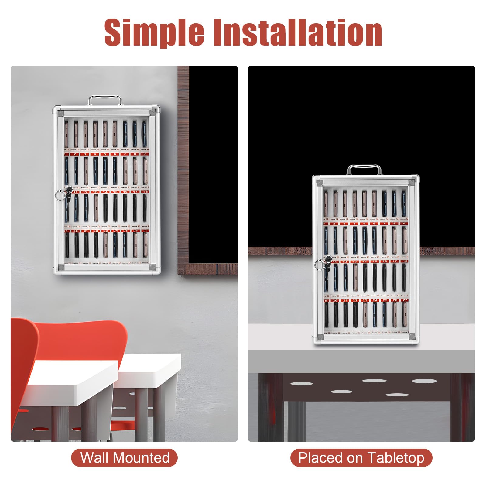 Aluminum Phone Locker with Safety Lock - 36 Slots for Classroom & Office Storage