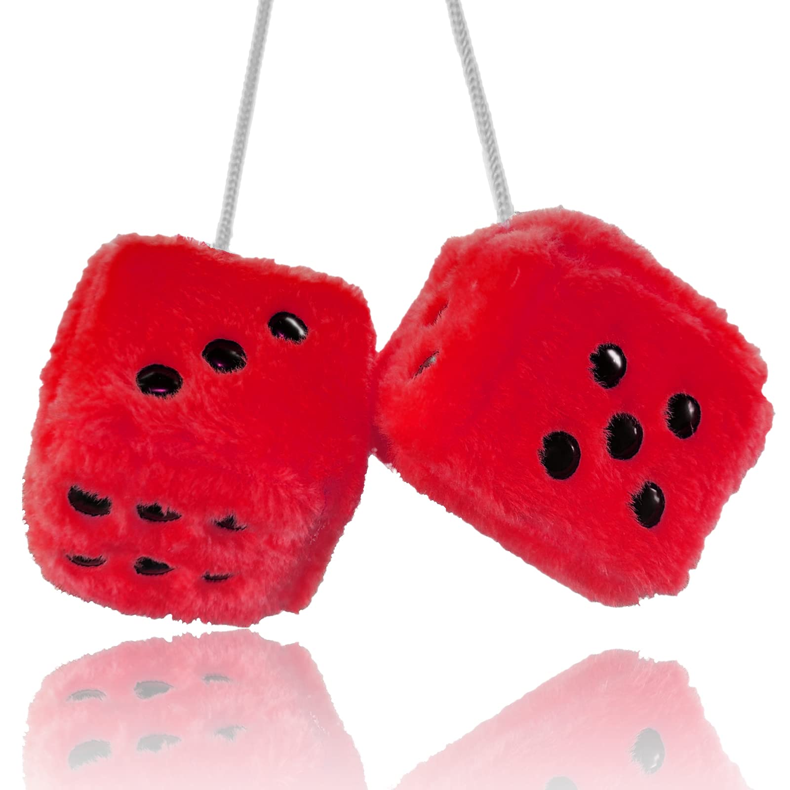 3” Red & Black Dots Fuzzy Plush Dice Pair - Soft Mirror Car Hanging Ornament for Rearview Mirror Decoration | Perfect for Car Accessories, Truck Decor, and Gift Ideas
