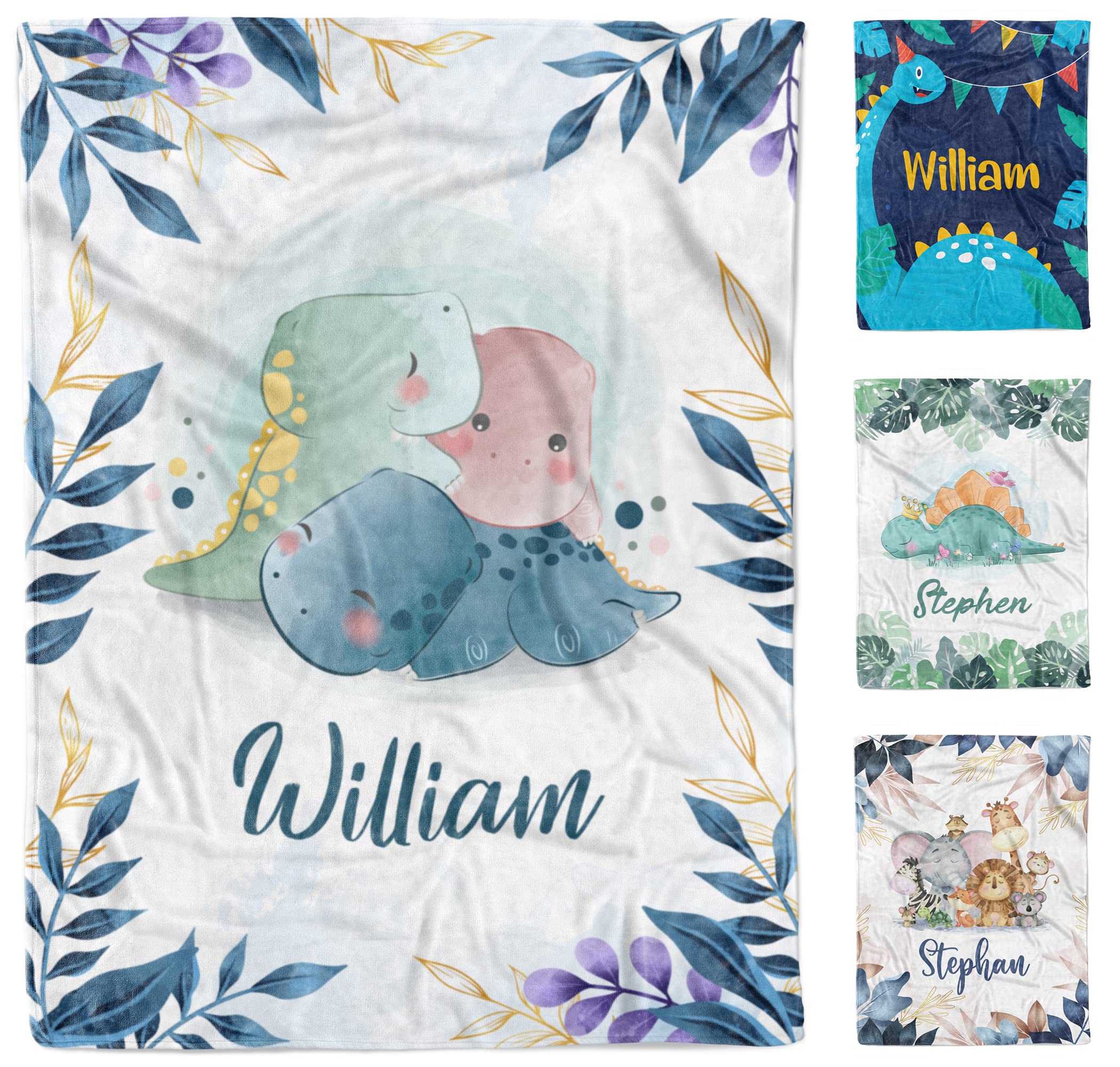 Custom Personalized Baby Boy Blanket with Name - 30'x40' Soft Fleece Dinosaur Blanket for Newborns & Infants | Nursery Decor, Swaddling, Gift for Baby Shower