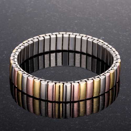 Tri-Tone Stainless Steel Stretch Bracelet for Women - Adjustable Fashion Jewelry Gift for Everyday Wear, Parties & Special Occasions