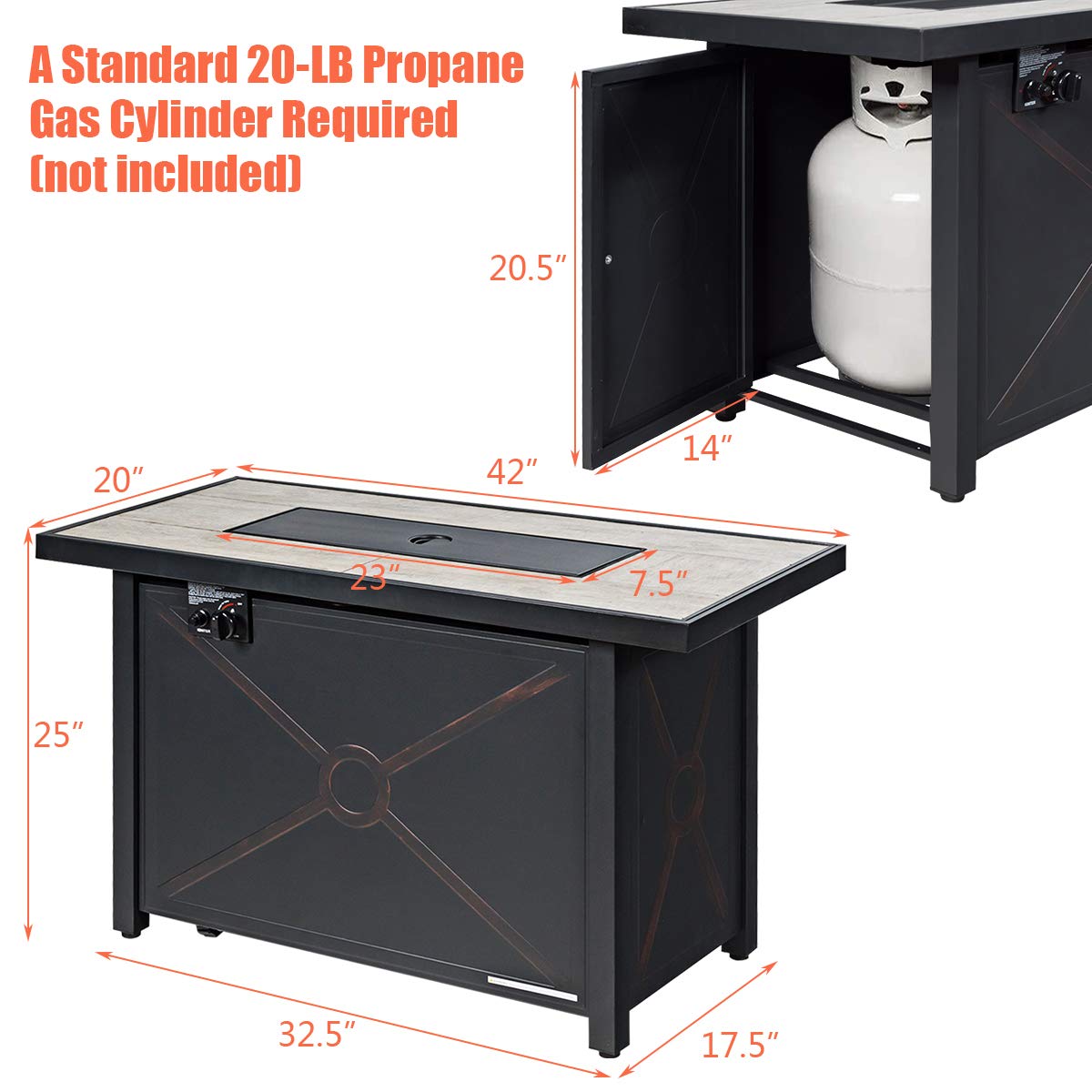 42 Inch Giantex Rectangular Propane Fire Pit Table with Ceramic Tabletop - 60,000 BTU Outdoor Gas Heater with Electronic Ignition, Lava Rocks, Waterproof Cover & Table Cover - Perfect for Patio, Backyard, Deck & Outdoor Gatherings