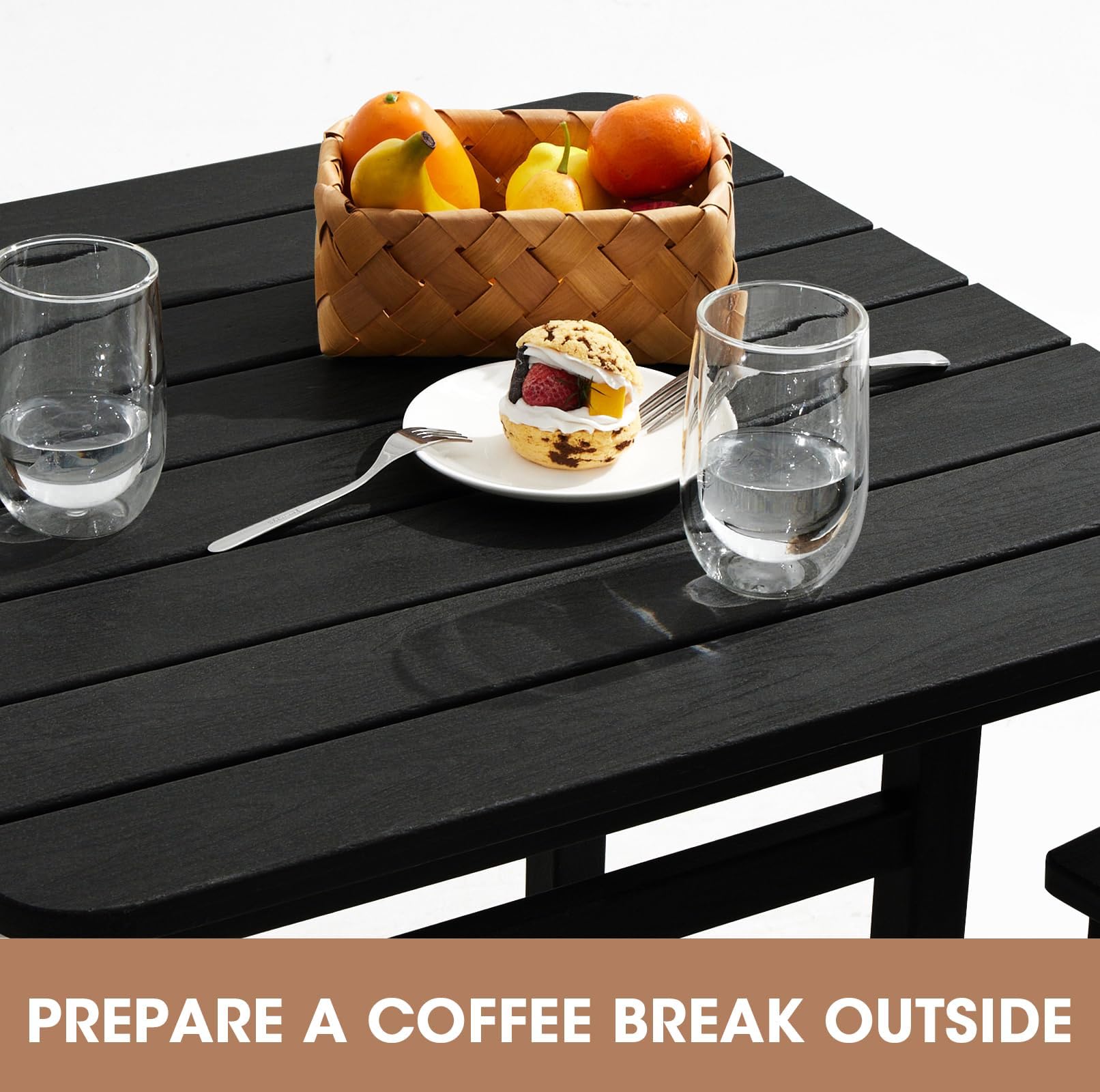 SERWALL 5-Piece Adirondack Bar Chair Set - Durable HDPE Outdoor Bar Stools with Pub Table - Black Patio Furniture for Bistro, Balcony, Poolside & Garden Decor - Perfect for Backyard, Deck & Outdoor Entertaining