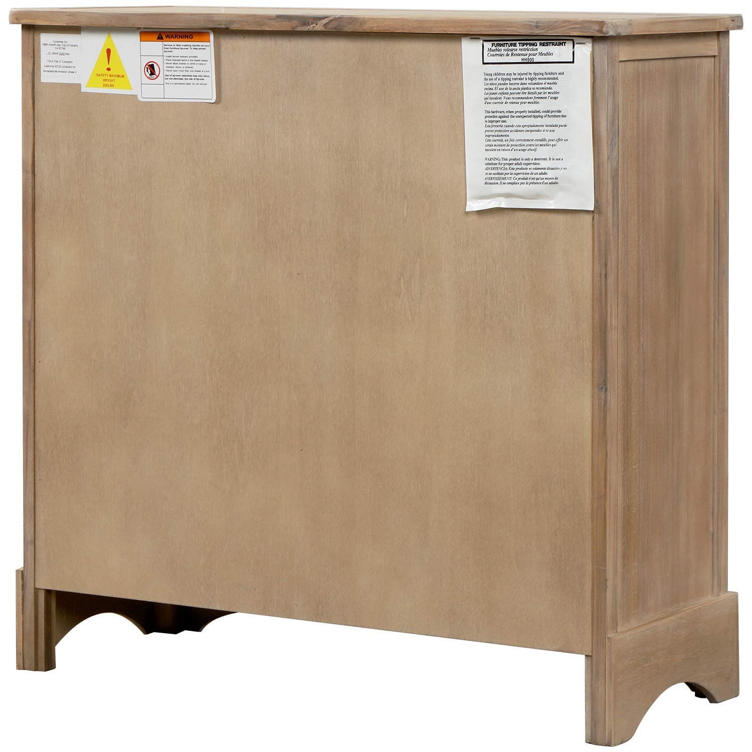 White Washed Accent Chest Console Table - Entryway Sideboard Buffet with 2 Drawers & 4 Wicker Baskets - Kitchen, Living Room, Dining Room Storage Furniture - Perfect for Hallway Organization & Home Decor