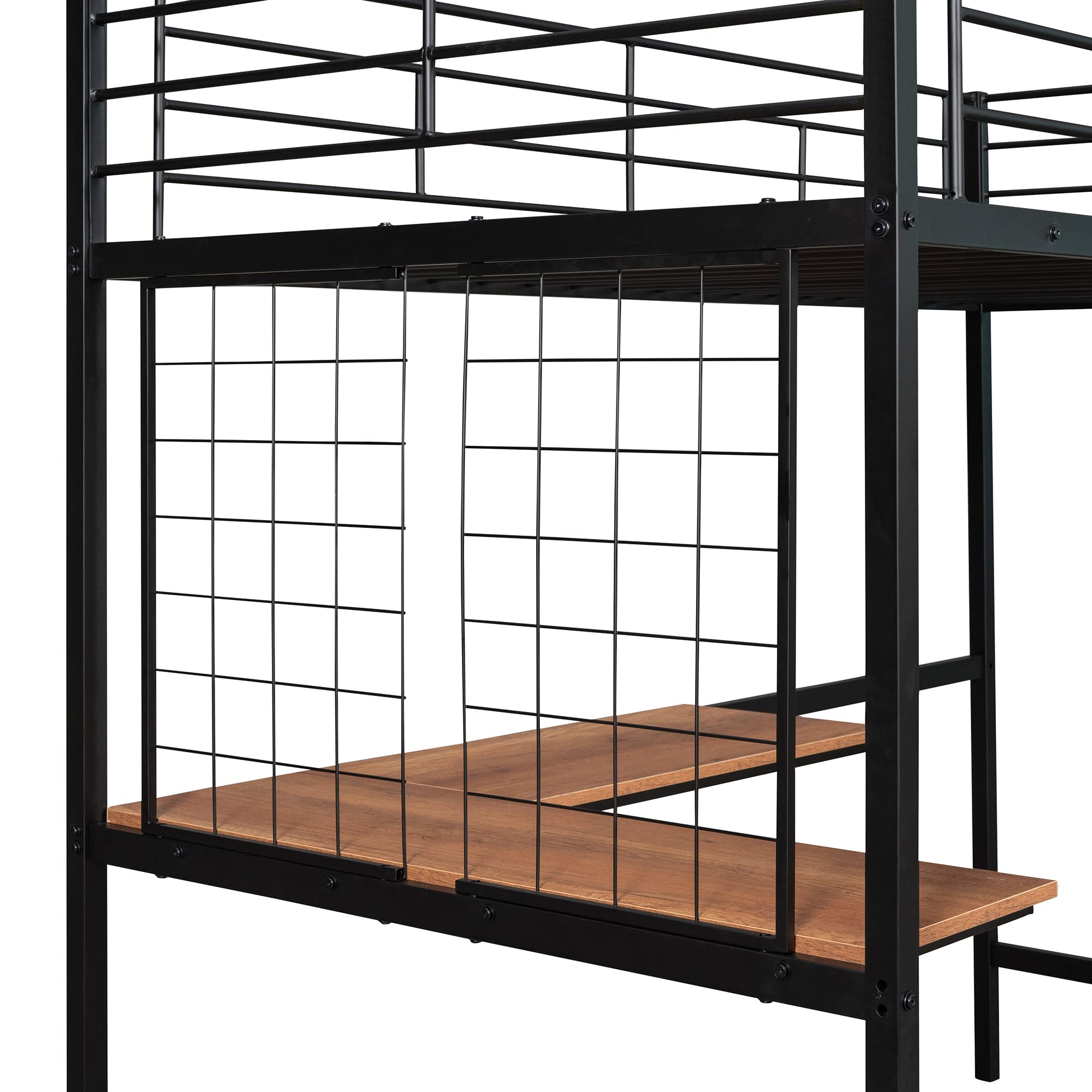 Twin Metal Loft Bed with Study Desk & Storage - Space-Saving Bunk Bed for Kids & Teens - Black Sturdy Metal Frame for Bedroom, Dorm Room or Small Spaces