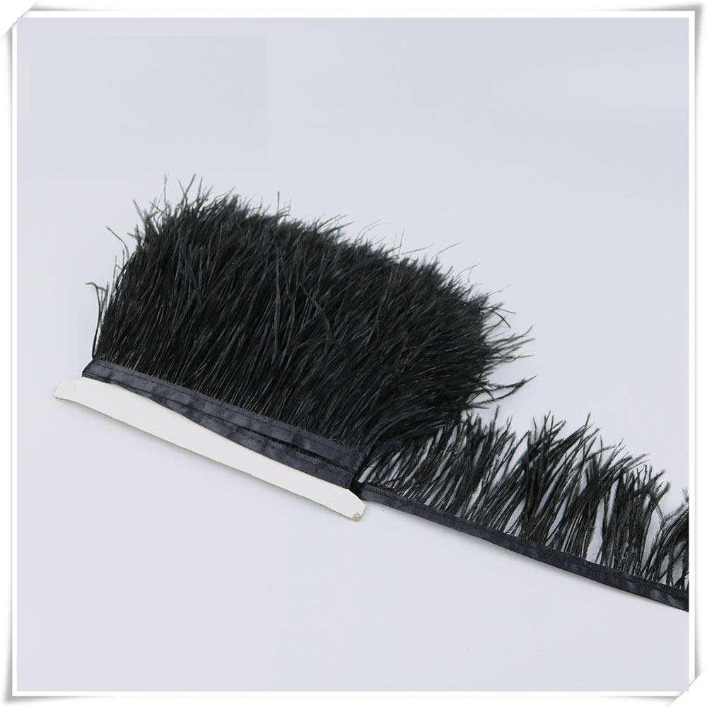 8-10cm Ostrich Feather Trim Fringe with Satin Ribbon for DIY Wedding Dresses, Party Decorations & Sewing Projects - Premium Blue Feathers for Bridal Gowns, Costumes & Home Decor