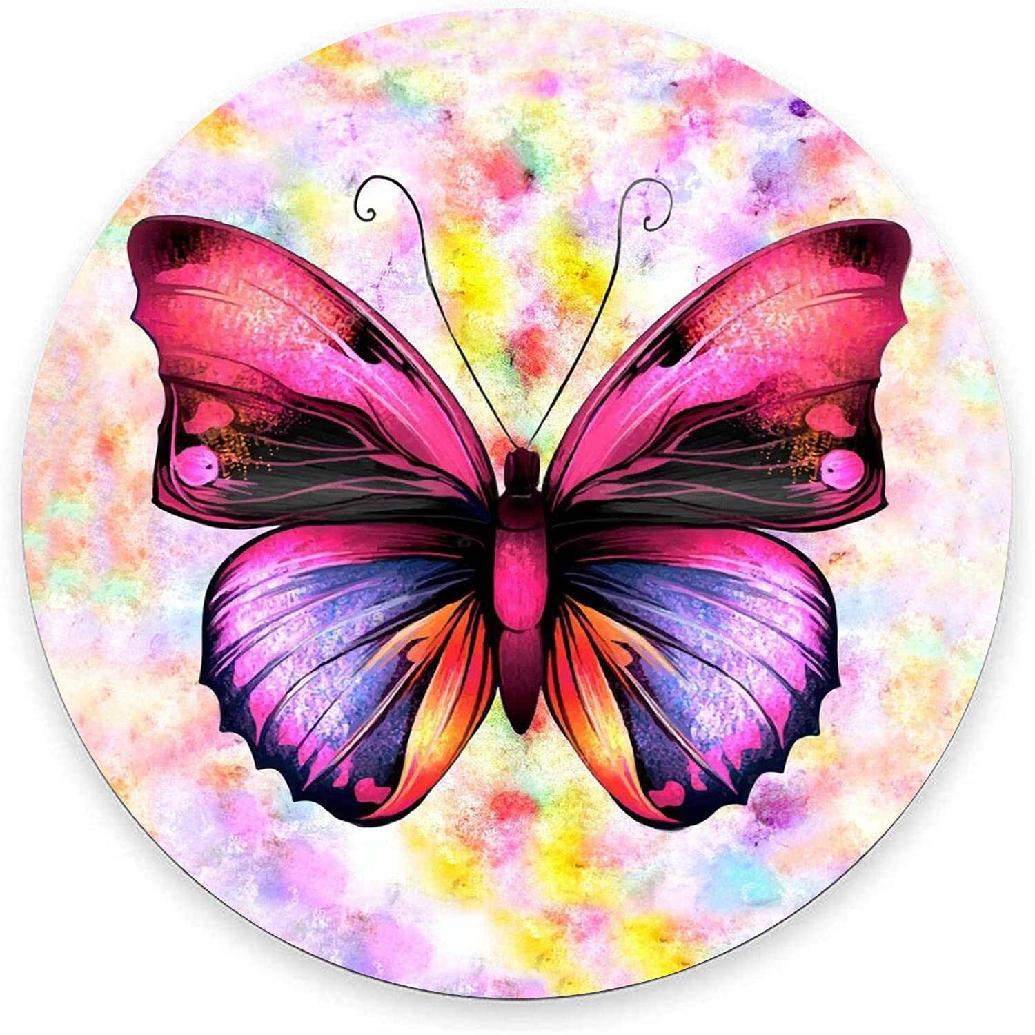 IMAYONDIA Butterfly Mouse Pad - Rainbow Waterproof Non-Slip Round Mouse Pad for Laptop & Computer - Perfect for Office, Gaming & Home Use