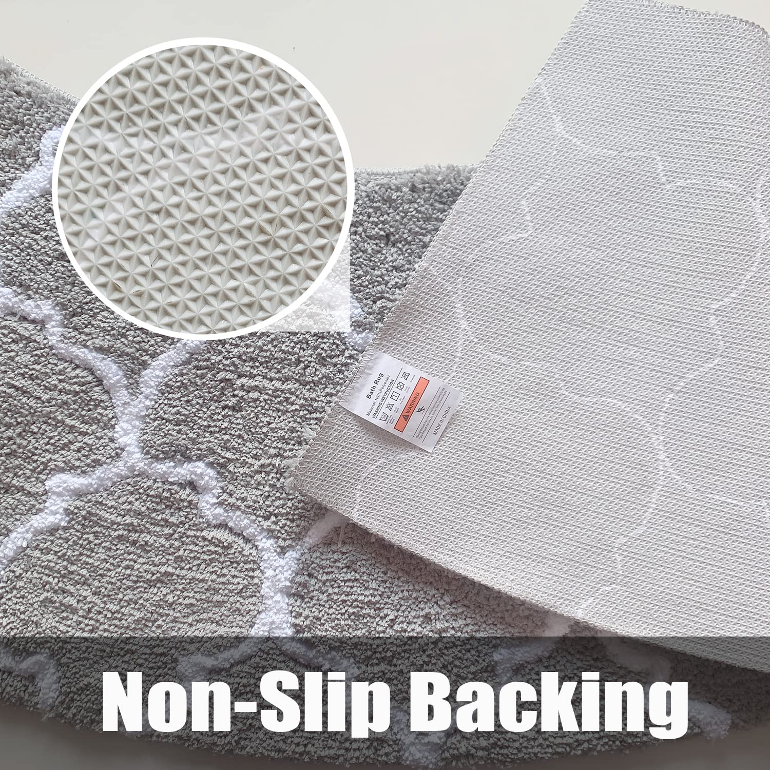 Modern Grey Geometric Curved Bath Rug - 18x56 Inch Round Non-Slip Shower Mat, Machine Washable for Bathroom, Spa & Home Decor