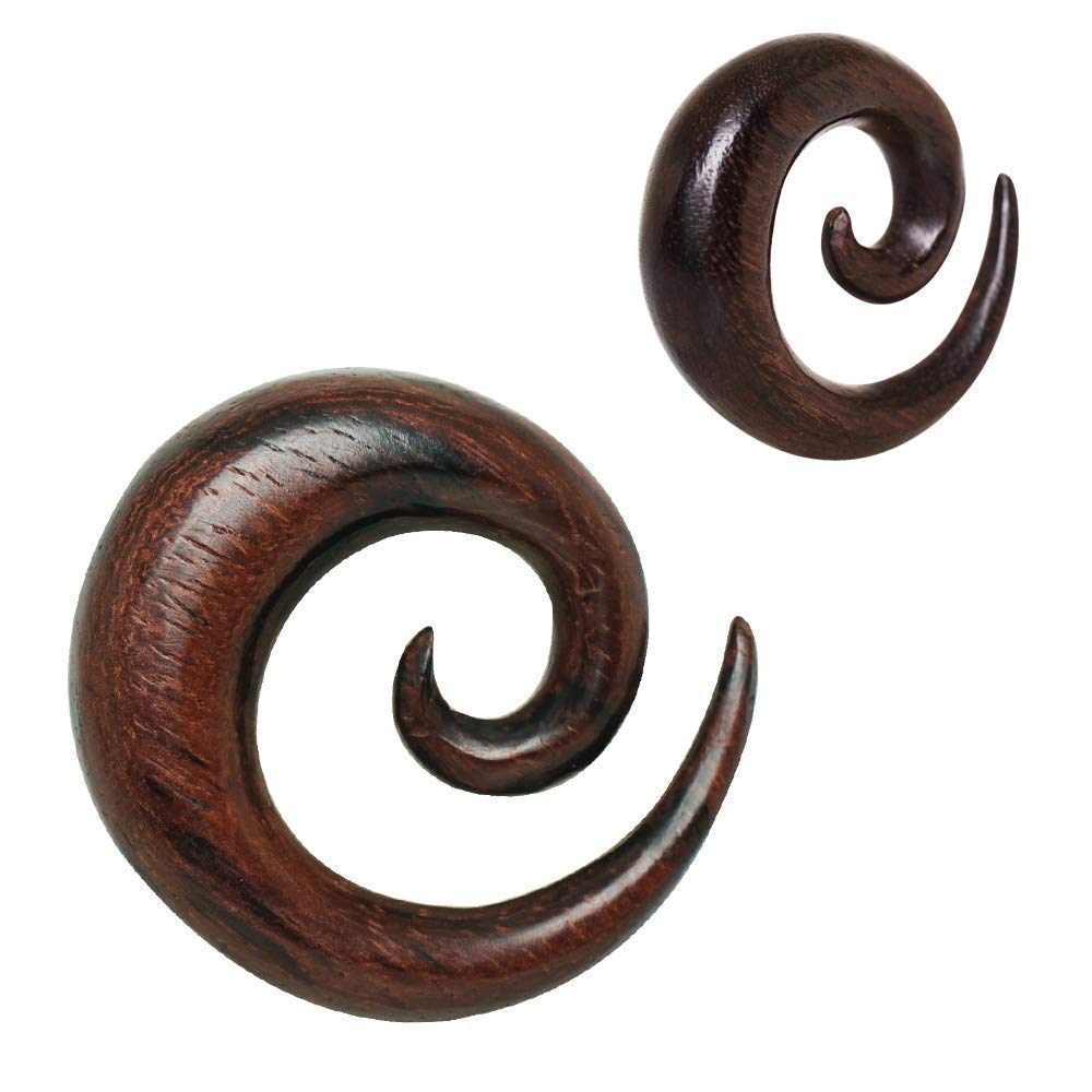 Organic Dark Brown Sono Wood Spiral Taper Earrings for Women - Handmade Boho Jewelry - Lightweight & Hypoallergenic - Perfect for Festivals, Weddings & Everyday Wear