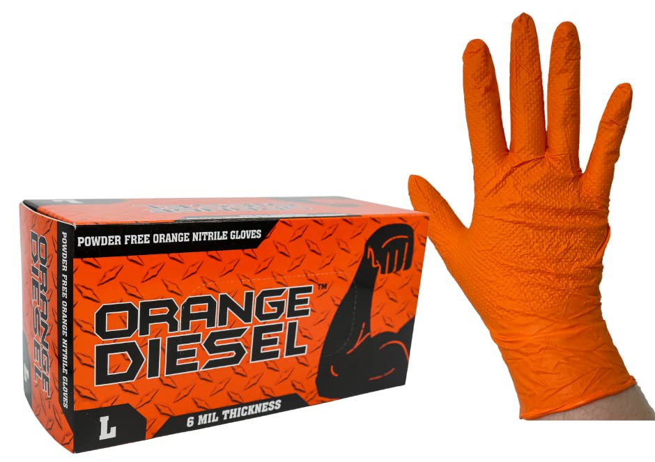 Premium Orange Nitrile Disposable Gloves - Powder-Free, 6 Mil Thick, Diamond Textured Grip (Sizes M-XXL) - Bulk Case for Medical, Food Service & Industrial Use