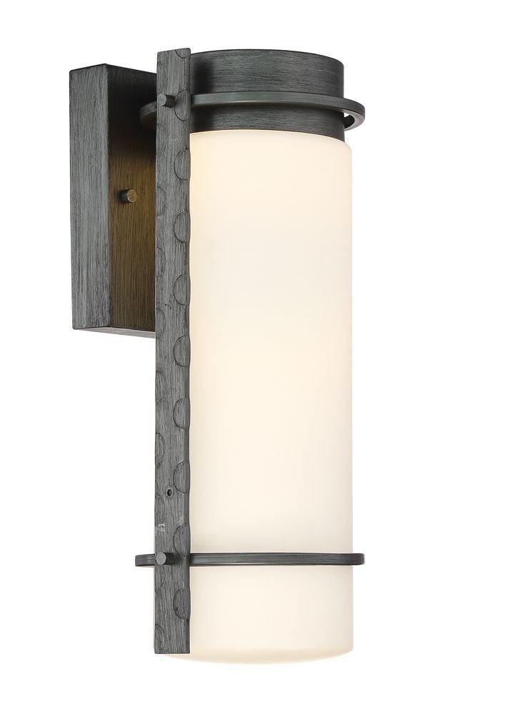 DESIGNERS FOUNTAIN LED34311-WI Aldridge - 13.5 Inch 10W LED Outdoor Wall Lantern with Weathered Iron Finish & Opal Glass - Perfect for Porch, Patio, Garden, and Entryway Lighting