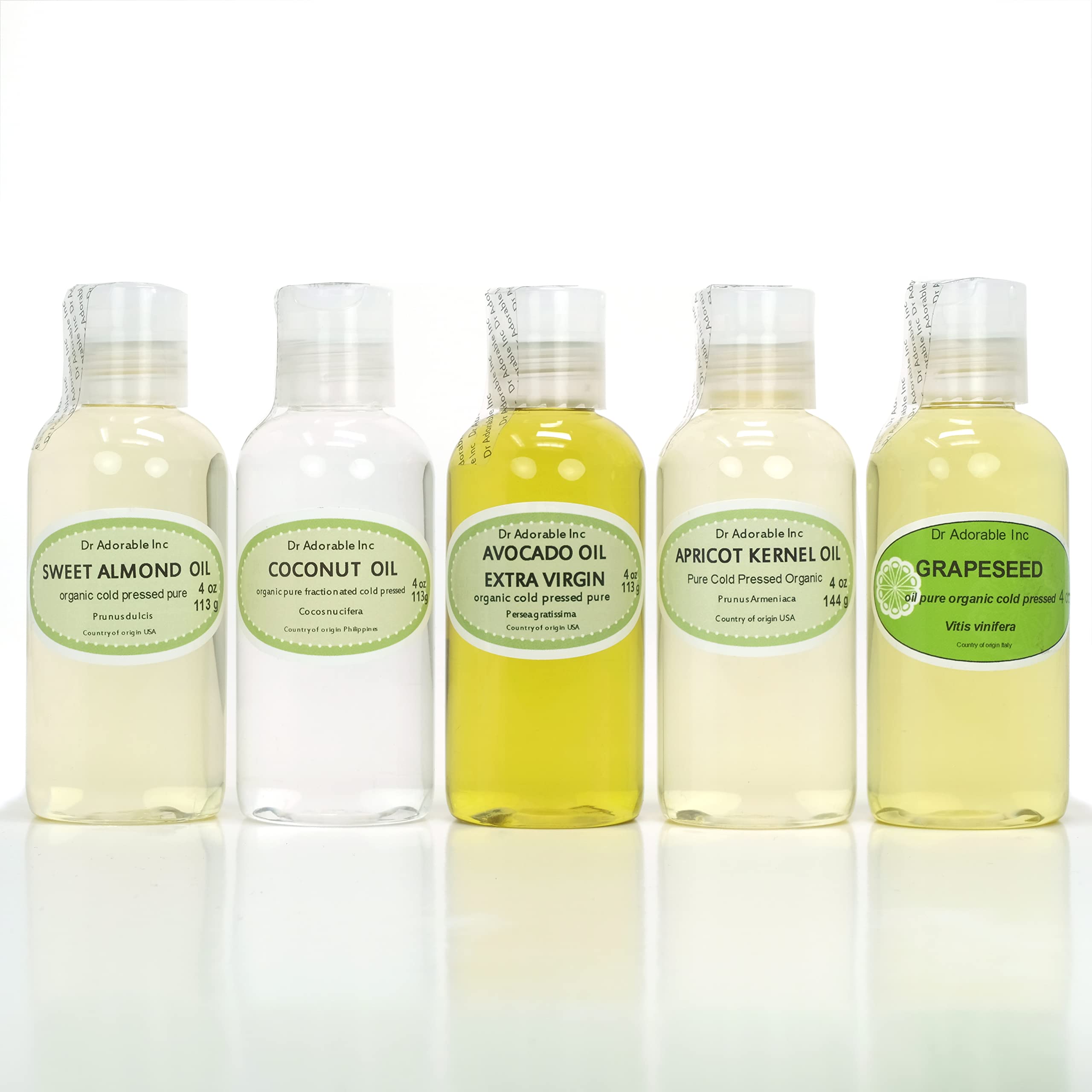 5-Pack All Natural Premium Organic 100% Pure Oils Set (Fractionated Coconut, Extra Virgin Avocado, Apricot Kernel, Grapeseed, Sweet Almond) for Hair, Skin & Nails Care - Perfect for Massage, Aromatherapy & DIY Beauty Recipes