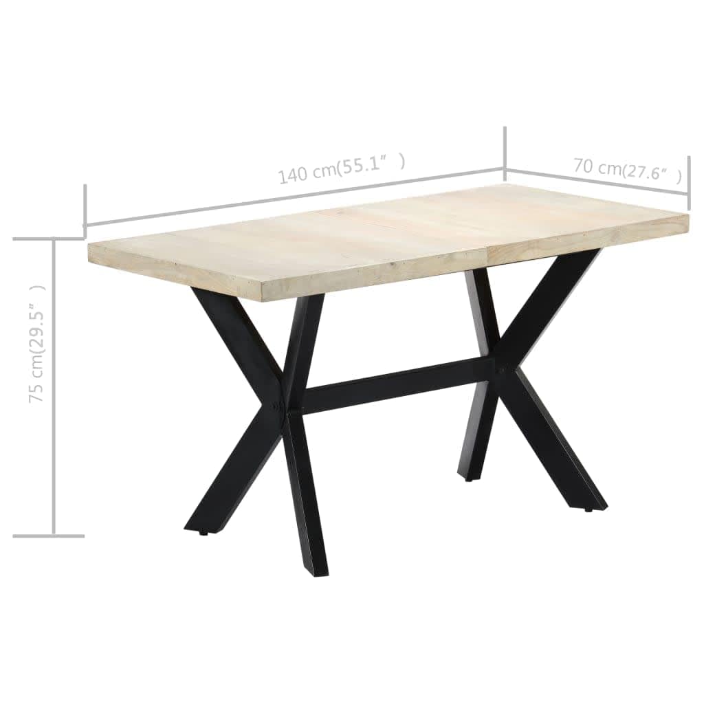 vidaXL Solid Bleached Mango Wood Dining Table - Rectangular Industrial Style Table with Sturdy Steel Cross Frame in Brown/White - Perfect for Farmhouse Kitchens, Open-Concept Dining Rooms & Modern Restaurant Interiors