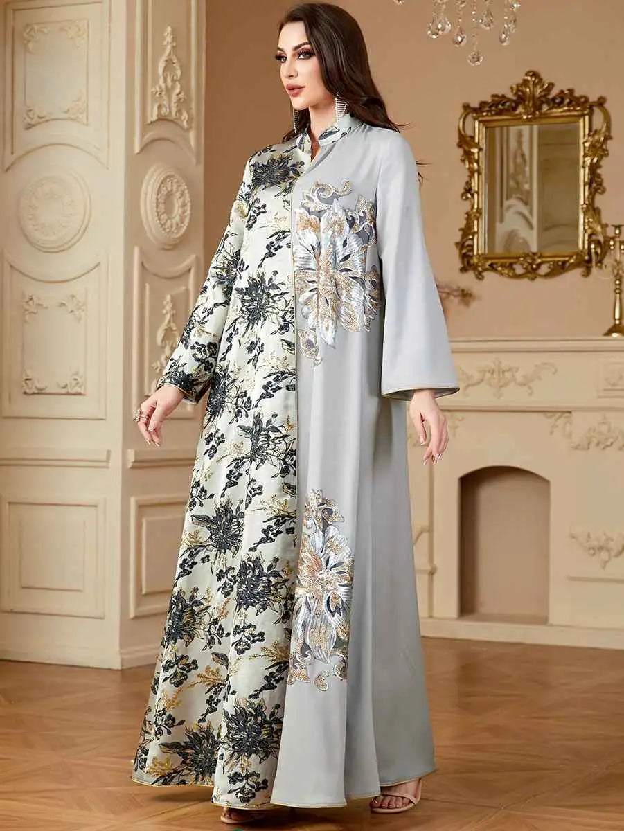 Elegant Jacquard Eid Caftan Dress for Women - Long Sleeve Flowy Kaftan #244150 - Perfect for Eid Celebrations, Weddings & Special Occasions