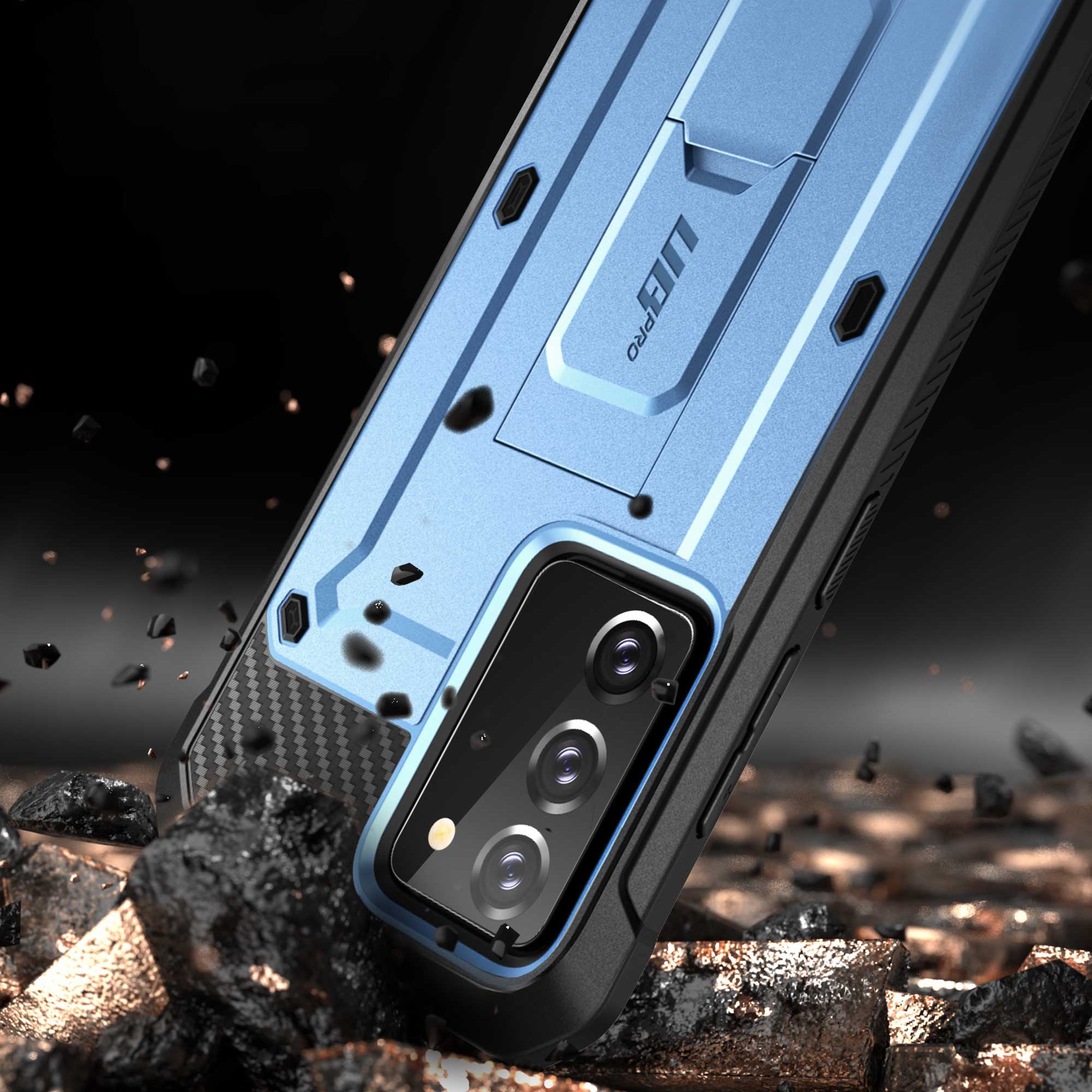 Samsung Galaxy Note20 Unicorn Beetle PRO Rugged Holster Case - Heavy Duty Shockproof Protection with Built-in Screen Protector & Kickstand (Metallic Blue) - Perfect for Construction, Outdoor Work & Extreme Sports