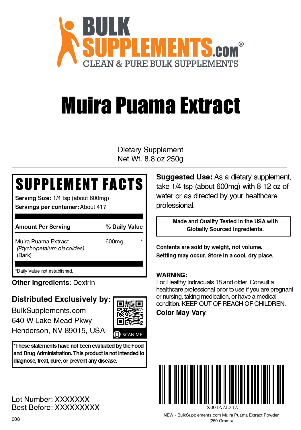 Premium Muira Puama Extract Powder - 100% Pure Natural Herbal Supplement for Energy & Libido Boost - Supports Men's Health & Vitality - Perfect for Smoothies, Teas & Wellness Routines