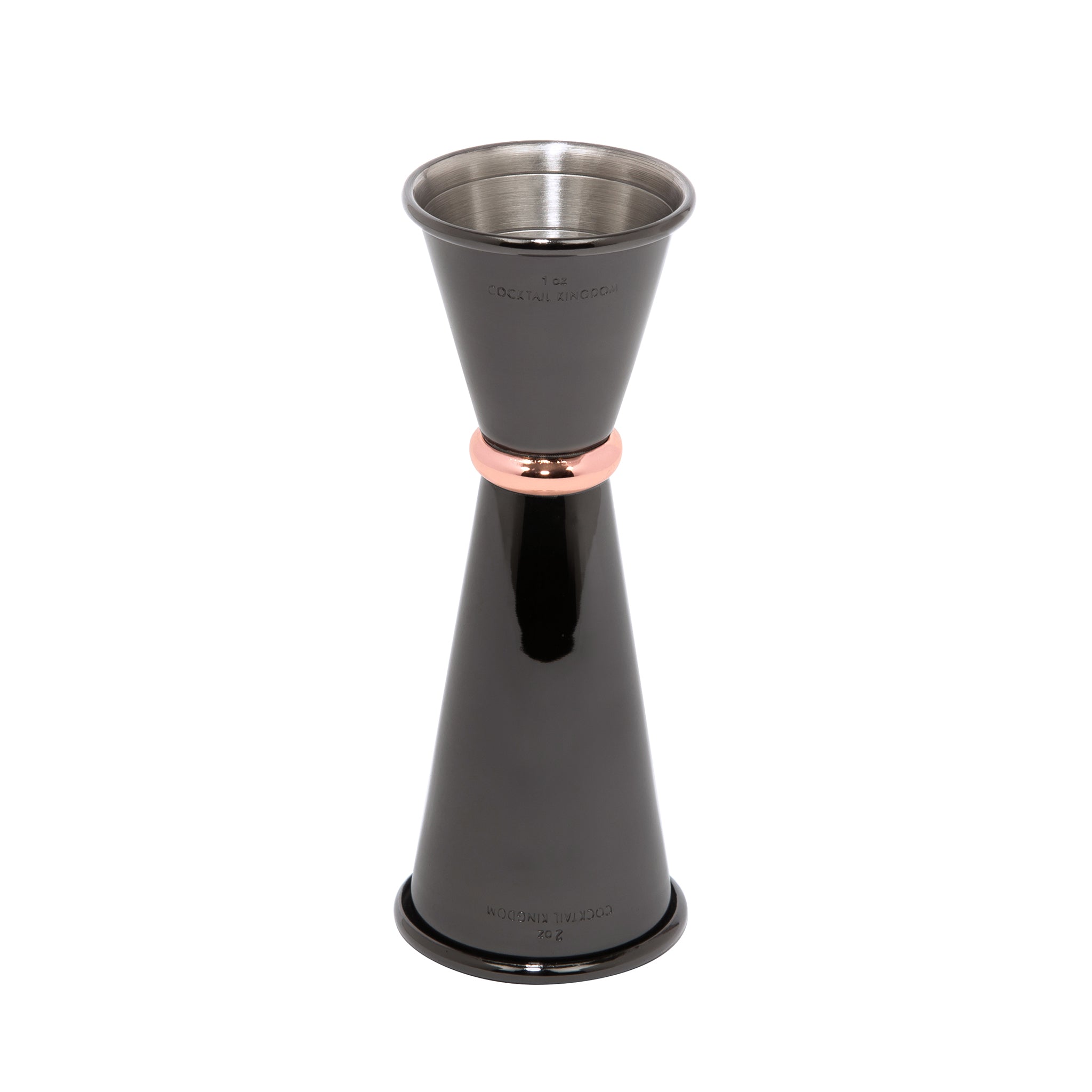 Premium Japanese Style Jigger - Gunmetal Black with Copper Plated Ring - 1oz & 2oz Double-Sided Measuring Cup for Cocktails, Bartending, and Mixology - Perfect for Home Bars and Professional Use