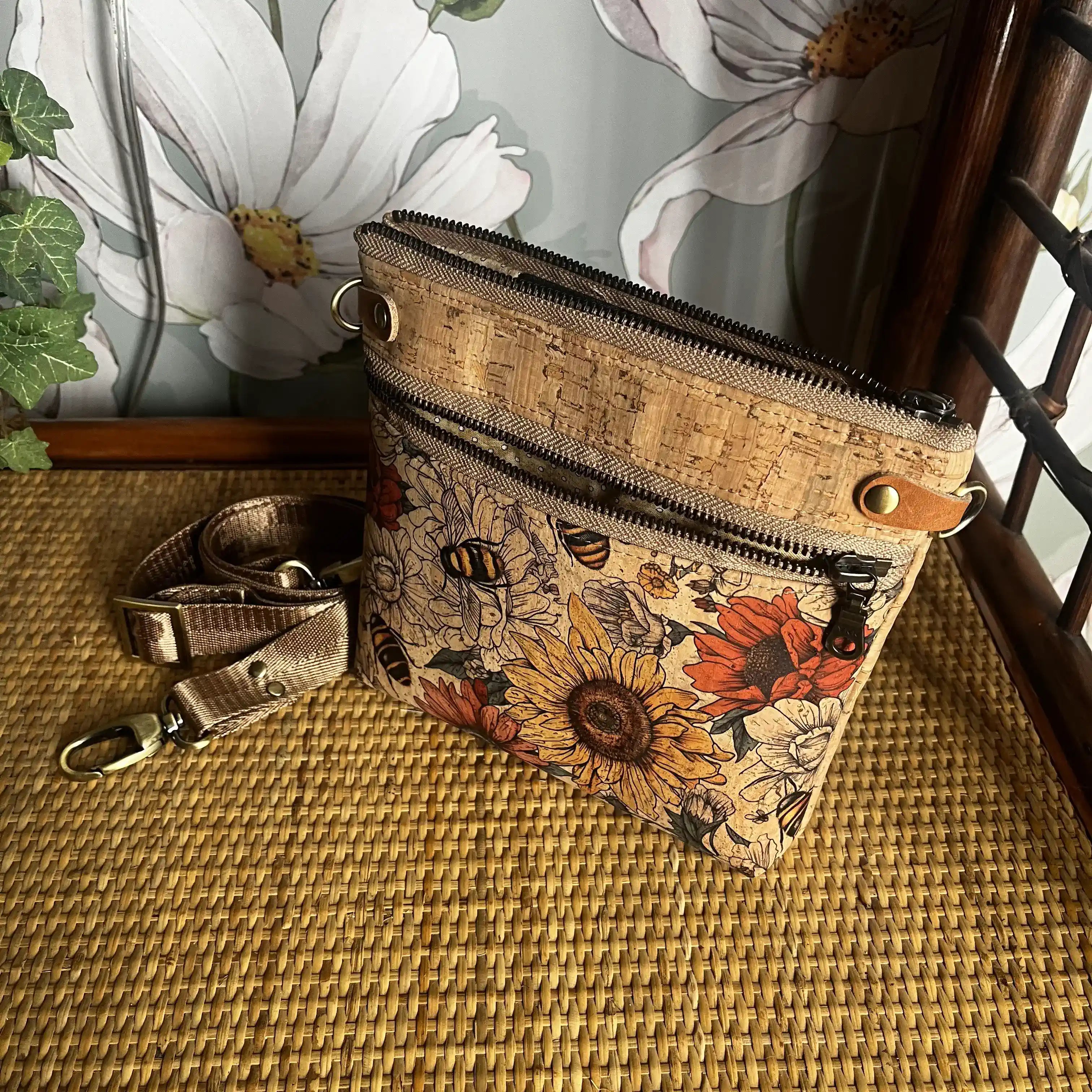 Izzy's Mom Cross Body Bag (Medium) - Buzz Cork & Brushed Antique Leather - Perfect for Everyday Use, Travel, and Shopping