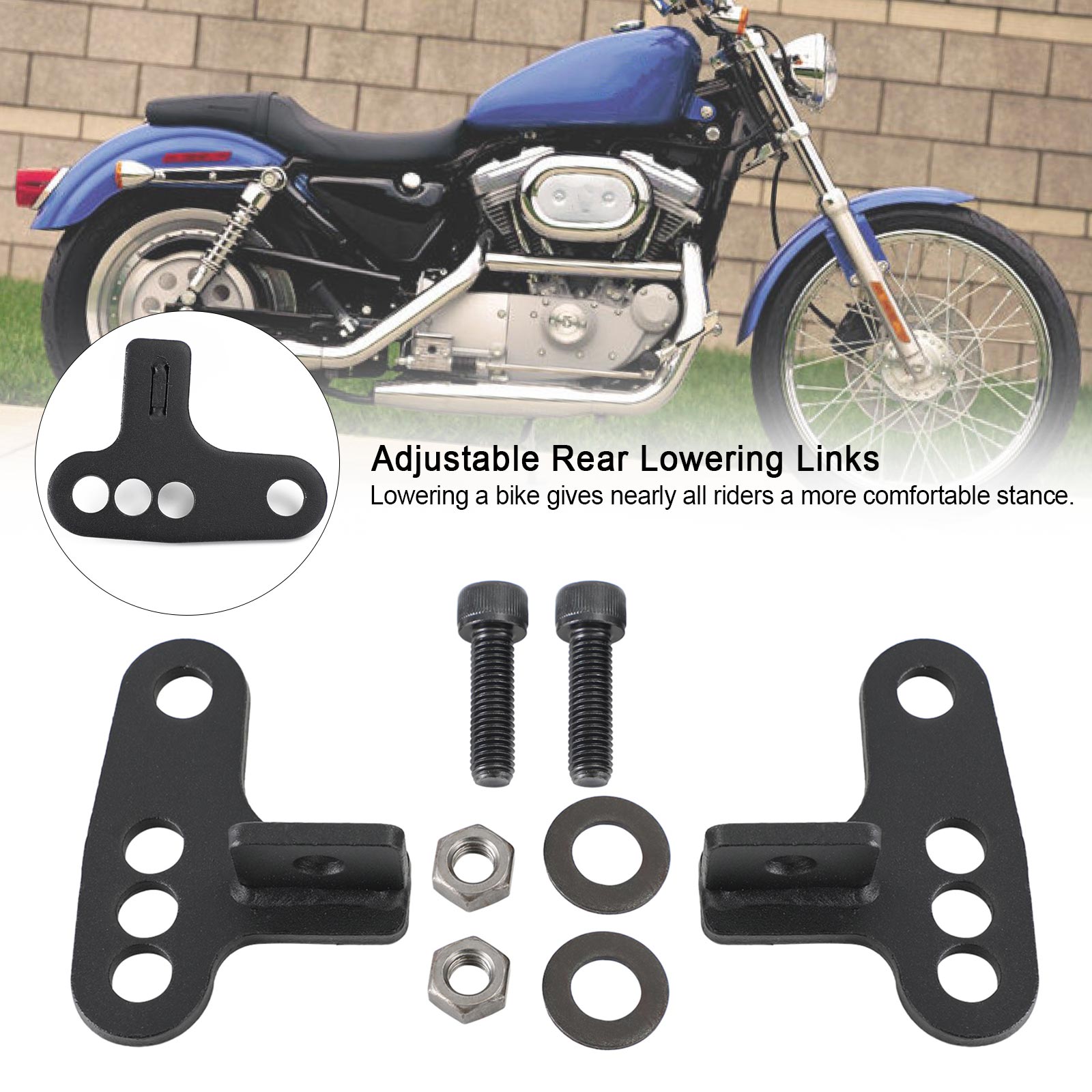 1-3 Inch Adjustable Rear Lowering Links Drop Kit for Harley Sportster XL883 & XL1200 (1988-1999) - Motorcycle Suspension Upgrade for Improved Handling & Custom Look - Perfect for Urban Riding, Low Profile Stance & Performance Enhancement