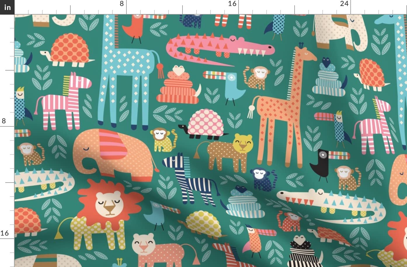 Jungle Fun Large Birds & Animals Printed Organic Cotton Sateen Fabric by The Yard - Lion, Zebra, Monkey, Giraffe Design for Sewing, Quilting, Apparel & Home Decor | Perfect for DIY Projects, Kids' Clothing & Nursery Decor