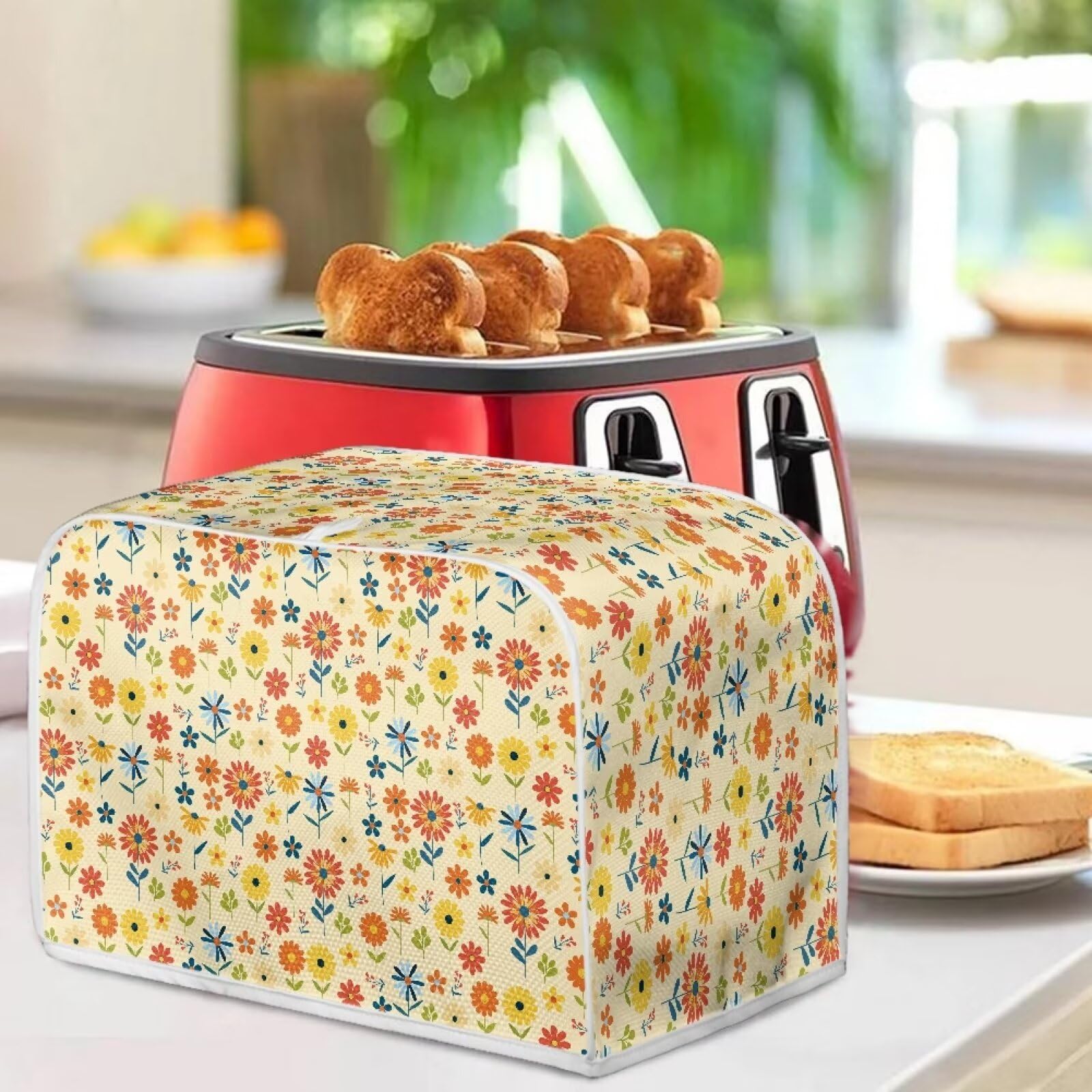 Hippy Flowers Print Toaster Cover - Dust Proof 2 Slice Toaster Cover for Women, Kitchen Accessories & Small Appliances - Perfect for Boho Style Kitchens, Breakfast Nooks & Small Appliance Protection