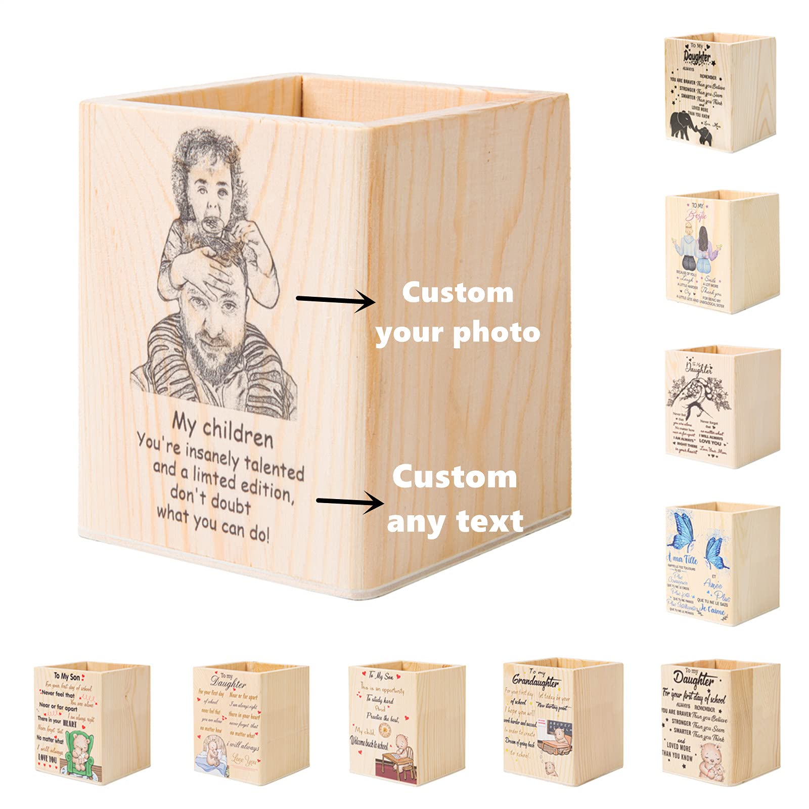 Custom Personalized Wooden Pencil Holder with Photo - Inspirational Desk Organizer, Cute Pen Cup for Teens | Unique Back to School Gift for Girls, Friends & Sisters | Perfect for Office, Study Desk & Dorm Room Decor