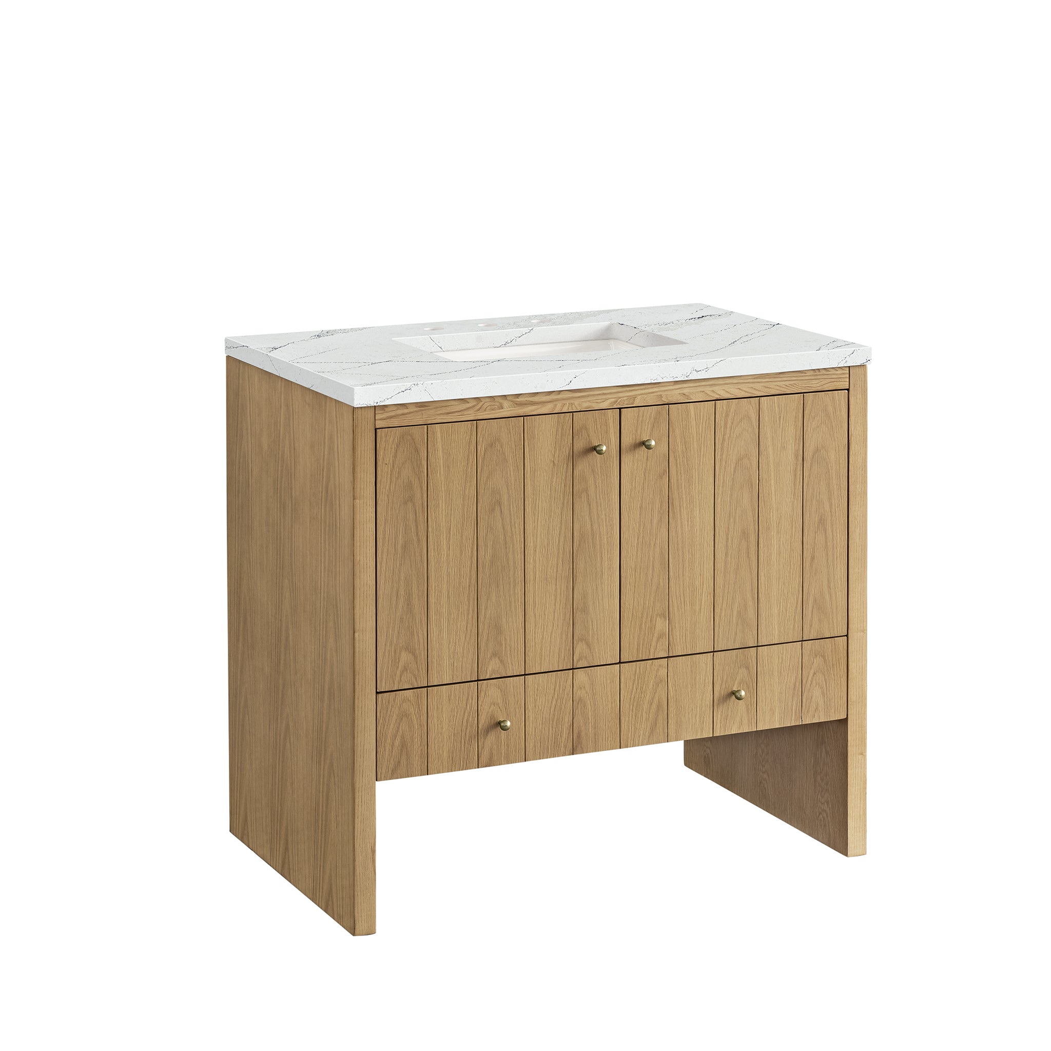 Hudson 36 Inch Single Bathroom Vanity in Light Natural Oak - Modern Farmhouse Style for Small Bathrooms & Powder Rooms