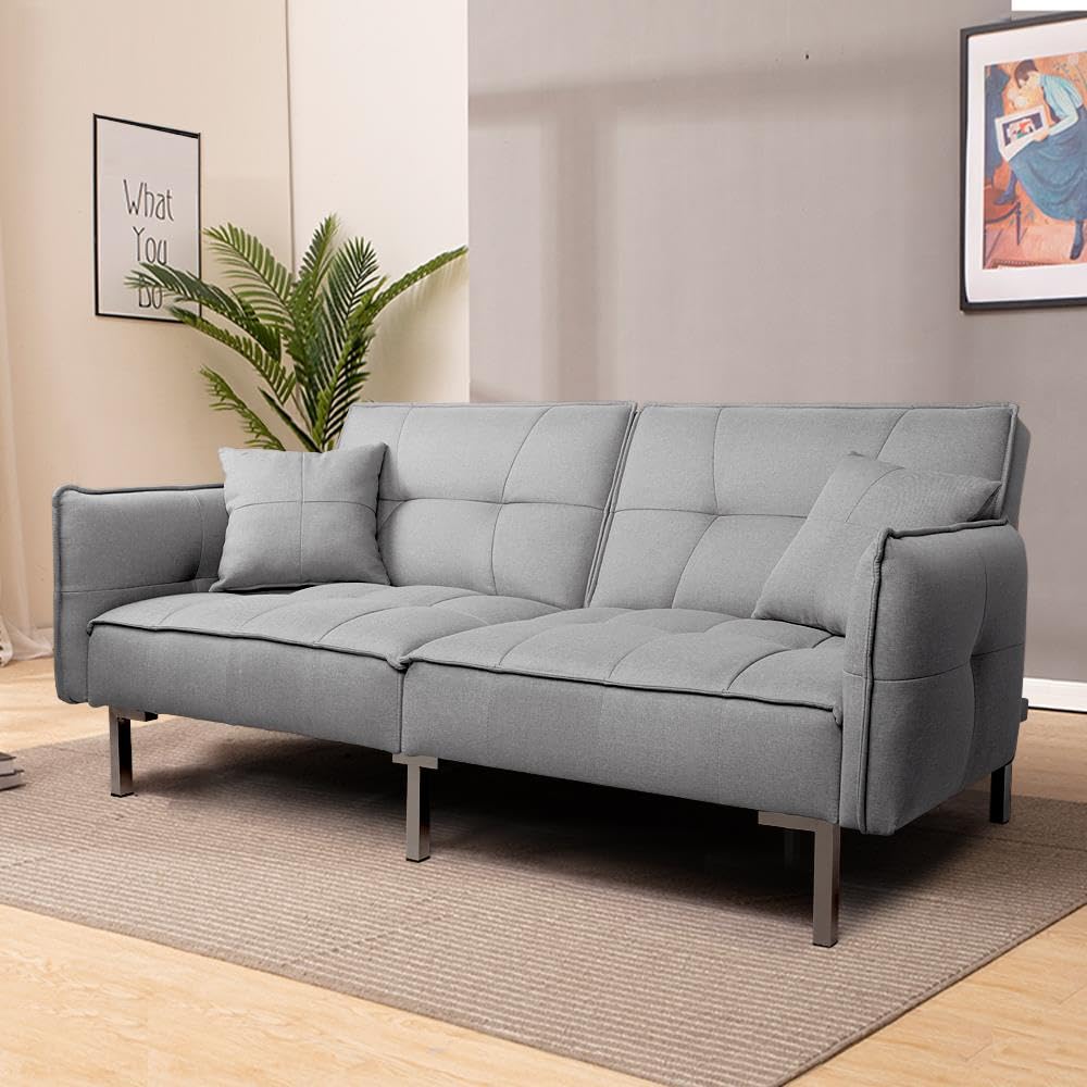 Topeakmart Convertible Futon Sofa Bed - Adjustable Backrest, Sturdy Metal Frame, Easy-Clean Fabric Upholstery, Comfortable Gray Sleeper Couch - Perfect for Small Apartments, Guest Rooms & Home Offices