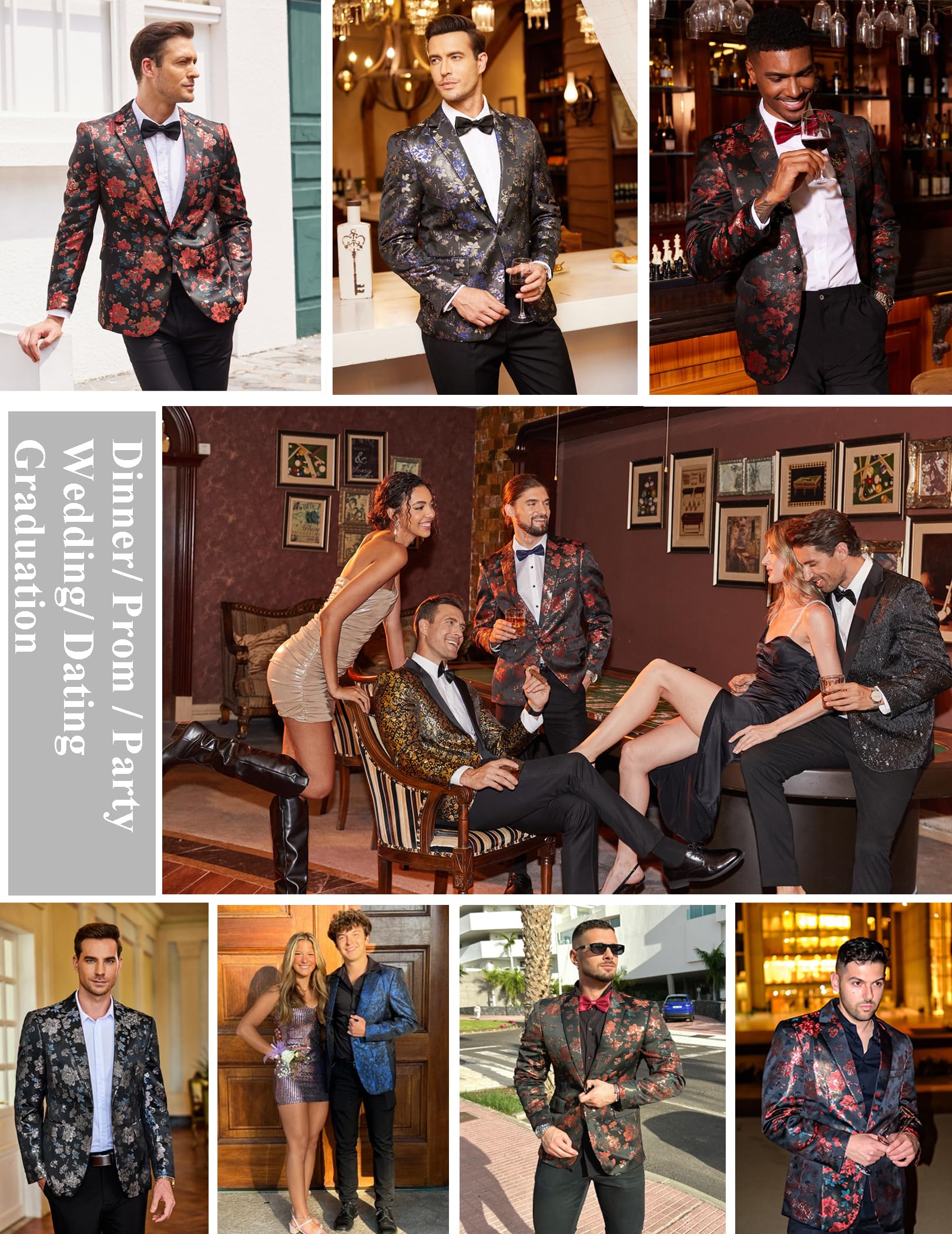 COOFANDY Men's Slim Fit Floral Tuxedo Blazer Jacket for Wedding, Prom, Dinner Party & Formal Events | Elegant Slim Fit Suit Jacket for Groomsmen, Evening Wear & Special Occasions