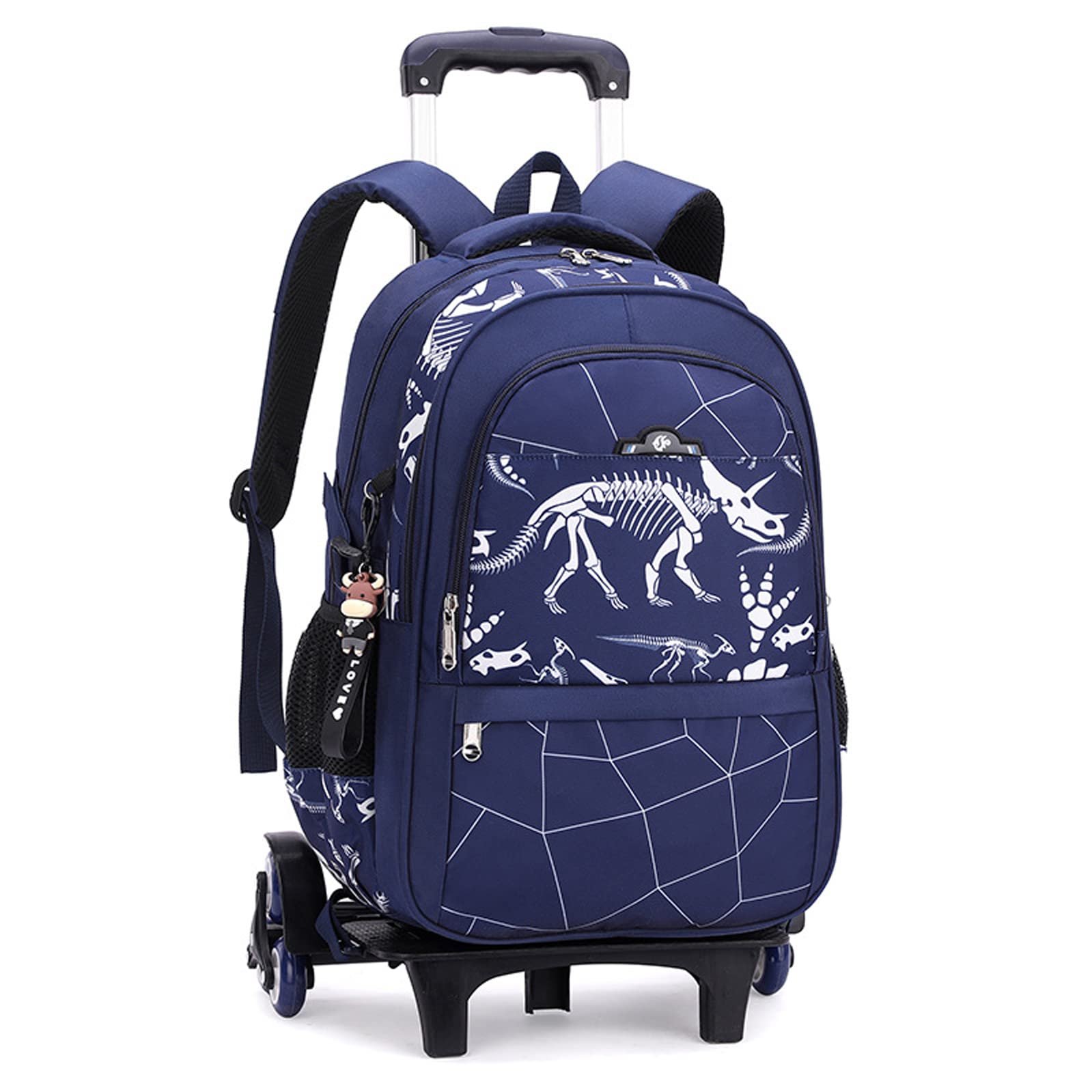 Durable Oxford Cloth School Backpack for Boys - 6-Wheel Travel Luggage Trolley Case with Cool Dinosaur Pattern (Blue) - Perfect for School, Vacation & Airplane Trips