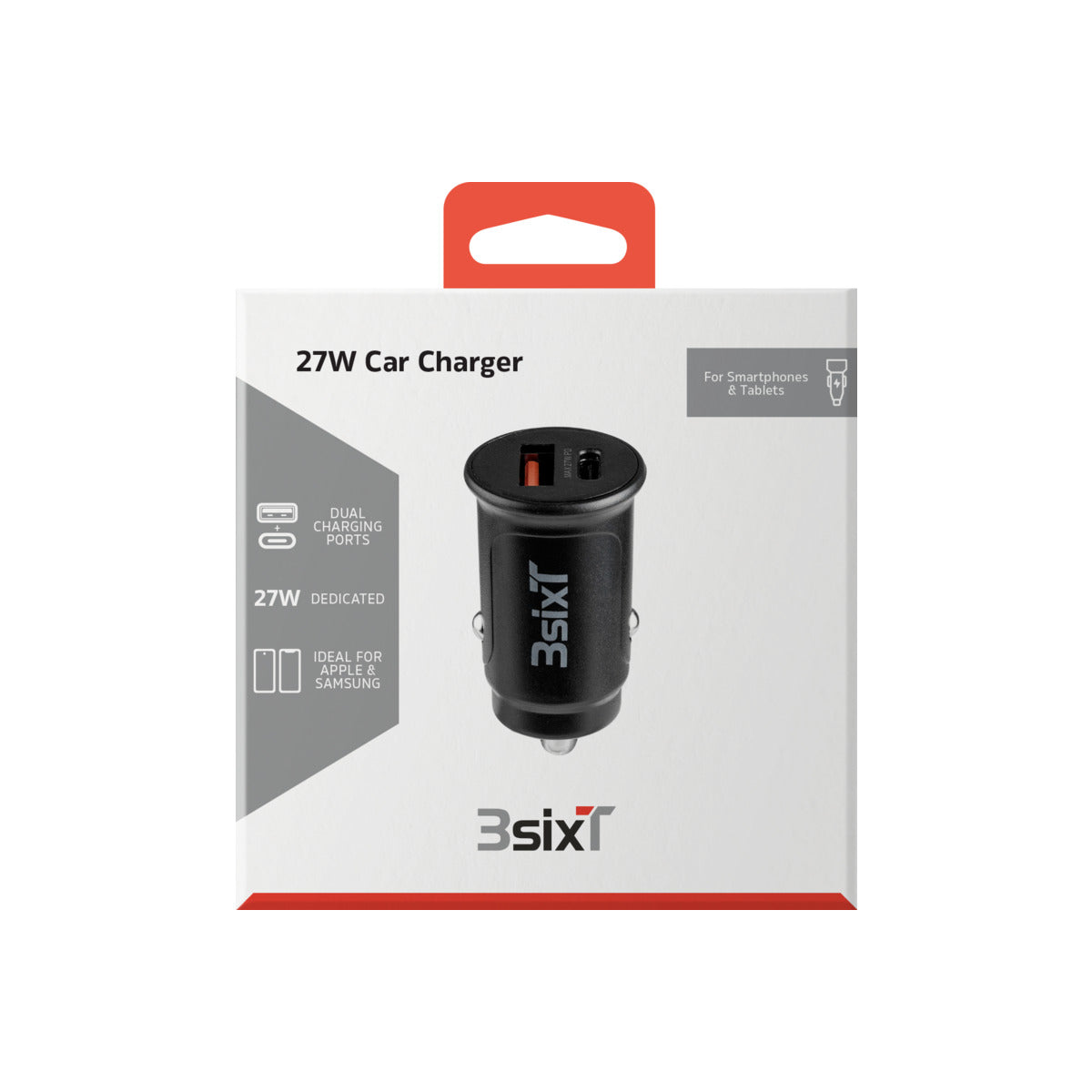 3sixT 20W Fast Car Charger with USB C to Lightning Cable - Black | Quick Charge for iPhone in Car, Travel & Commute