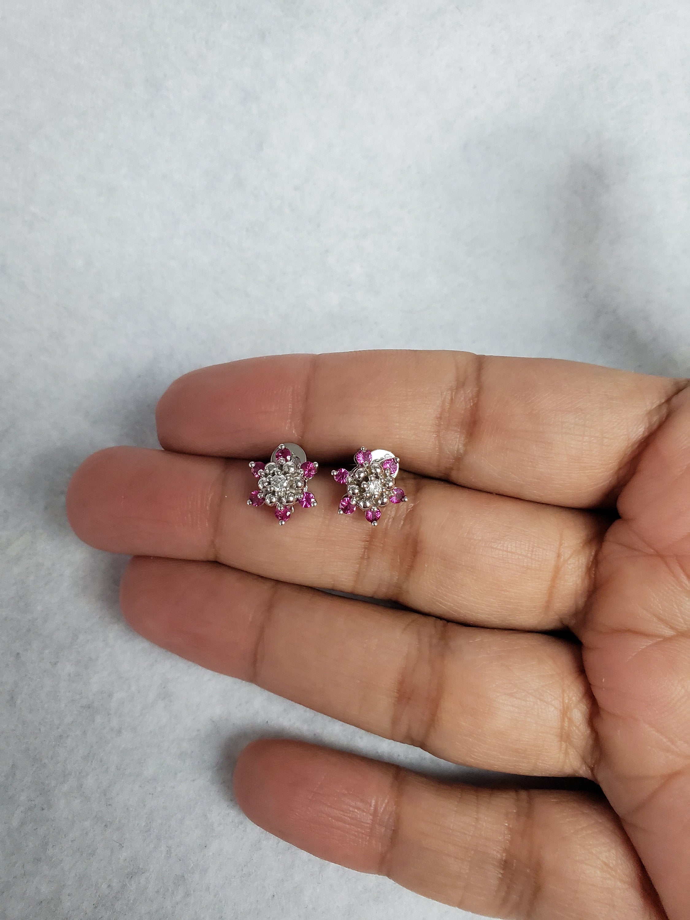 14K White Gold Pink Sapphire and Diamond Flower Earrings .61cttw - Elegant Jewelry for Weddings, Parties & Special Occasions