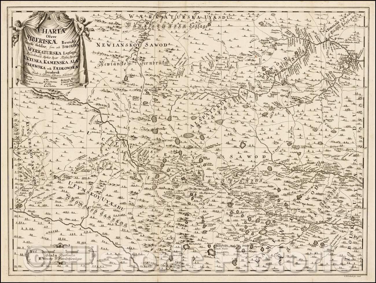 Antique 1734 Swedish Map of Siberia Russia - Vintage Wall Art Poster 44x33 inches - Historical Decor for Home, Office & Classroom