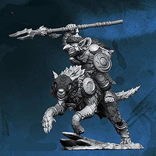 Goblin Leader on Warg with Spear or Sword - 28mm Heroic Scale Unpainted Miniature Figure Kit for Tabletop RPG, Warhammer & D&D Gaming Scenes