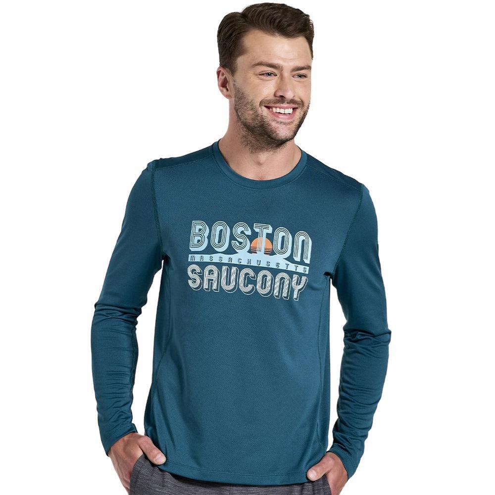 Men's Saucony Stopwatch Graphic Long Sleeve Running Shirt - Athletic Performance & Casual Wear for Jogging, Gym Workouts, and Everyday Comfort