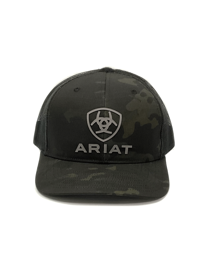 Ariat A300017101 R112 Snap Back Rubber Logo Cap Black Camo - Adjustable Baseball Hat for Men & Women - Perfect for Outdoor Activities, Sports & Casual Wear
