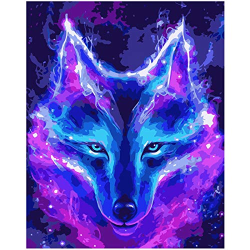 DIY Beautiful Dreamy Blue Wolf Animal Painting - 47