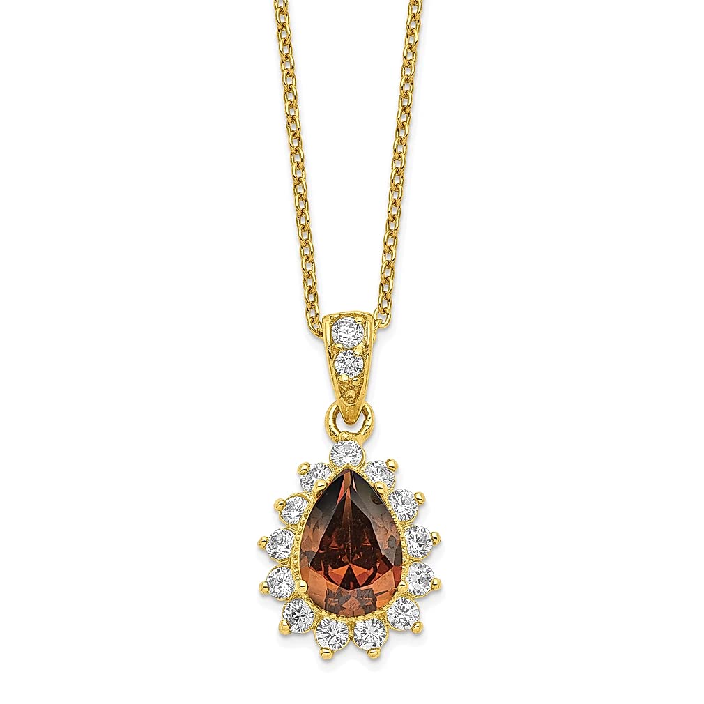 925 Sterling Silver Gold Plated Brown & White Cubic Zirconia Teardrop Pendant Necklace - 18.5 Inch Elegant CZ Jewelry for Women | Perfect Gift for Her, Birthday, Anniversary & Special Occasions | Day to Night Fashion Accessory