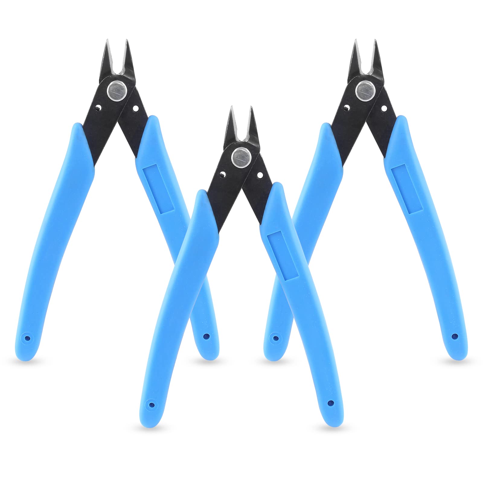 5 Inch Blue Micro Diagonal Wire Cutters - Flush Cut Mini Snips, Zip Tie & Electronics Cutter (3-Pack, Light Blue) | Precision Cutting for DIY, Jewelry Making & Electrical Projects