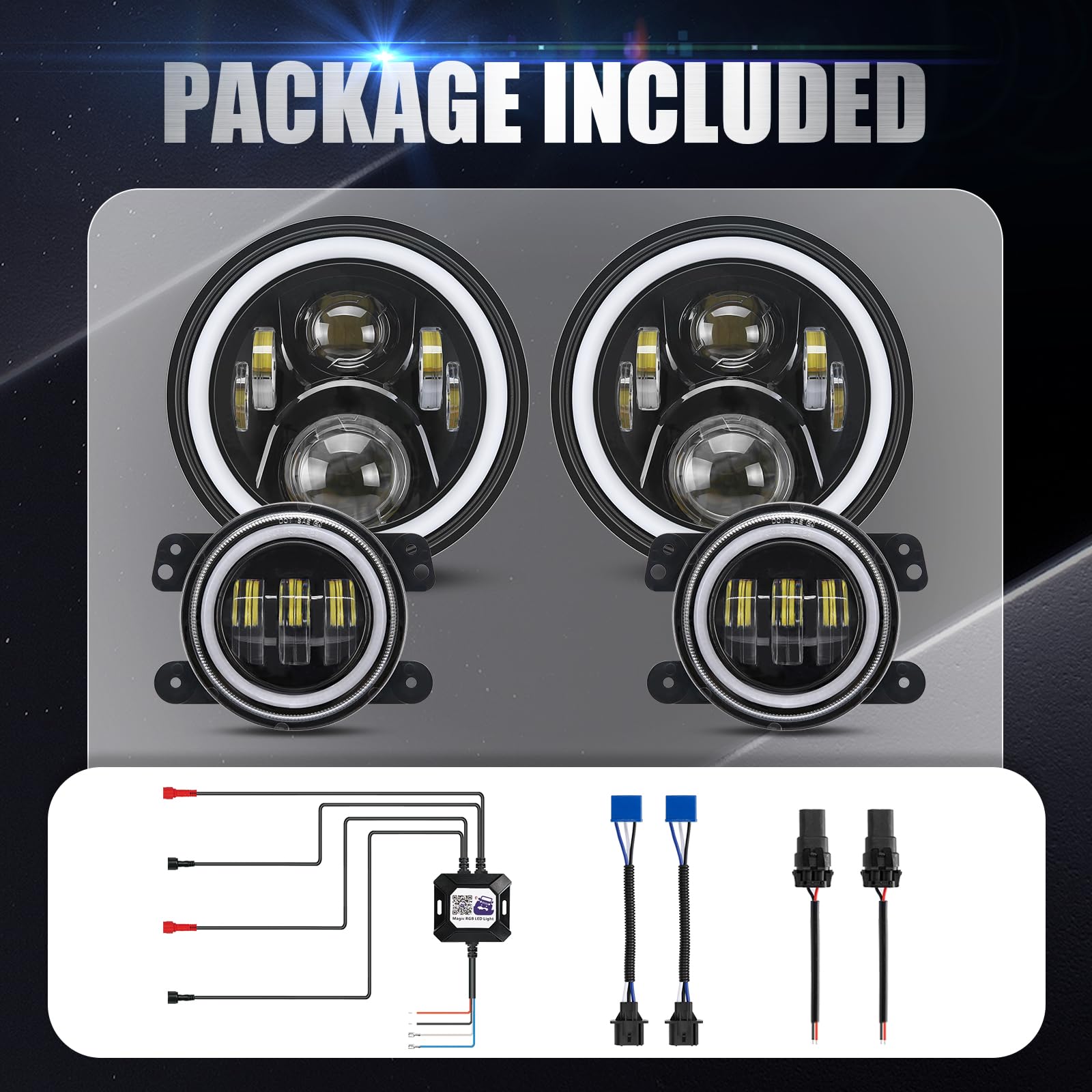 SUPAREE 7 Inch Round RGB LED Headlight Fog Lights with Amber Turn Signal - DOT Approved Halo Light for Jeep Wrangler JK JKU TJ LJ (1997-2017) - Off-Road Adventure & Night Driving Upgrade