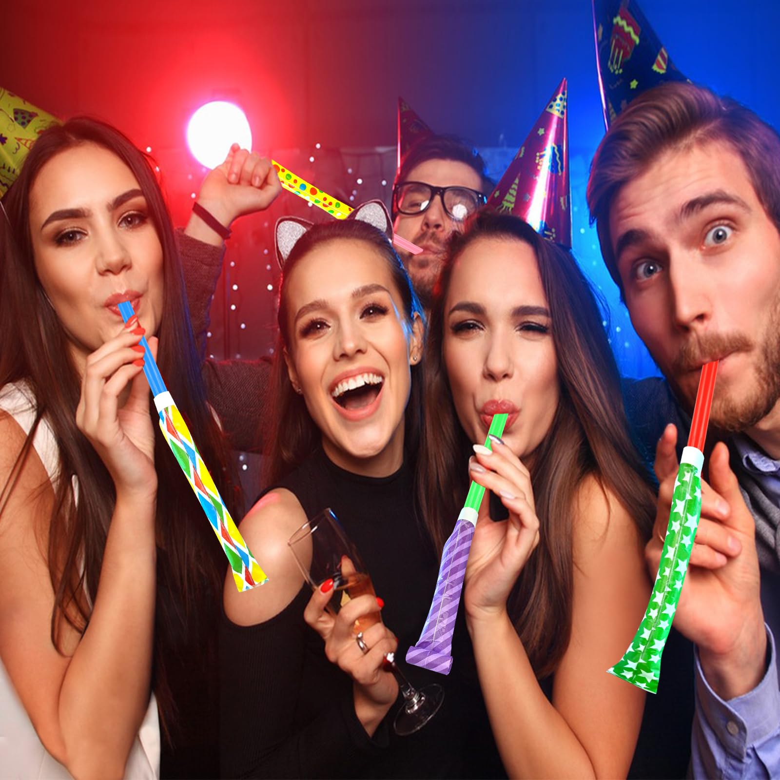48Pcs New Years Party Noisemakers - Colorful Blowout Horns & Whistles for NYE, Christmas, Birthday Celebrations - Perfect for Countdown Events, Festive Gatherings & Holiday Parties 2025