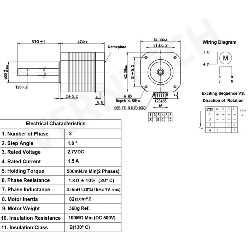 NEMA 17 Stepper Motor with Integrated TR8x2 2mm Lead & 310mm T8 Lead Screw - High Precision for 3D Printer Z Axis, CNC Machines | Perfect for DIY Projects, Robotics & Automation Systems