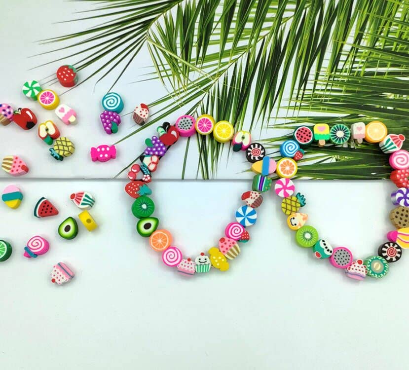 200pcs Mixed Fruit Candy Polymer Clay Beads - DIY Jewelry Making Kit for Bracelets, Necklaces & Charms | Perfect for Kids Crafts, Party Favors & Handmade Gifts