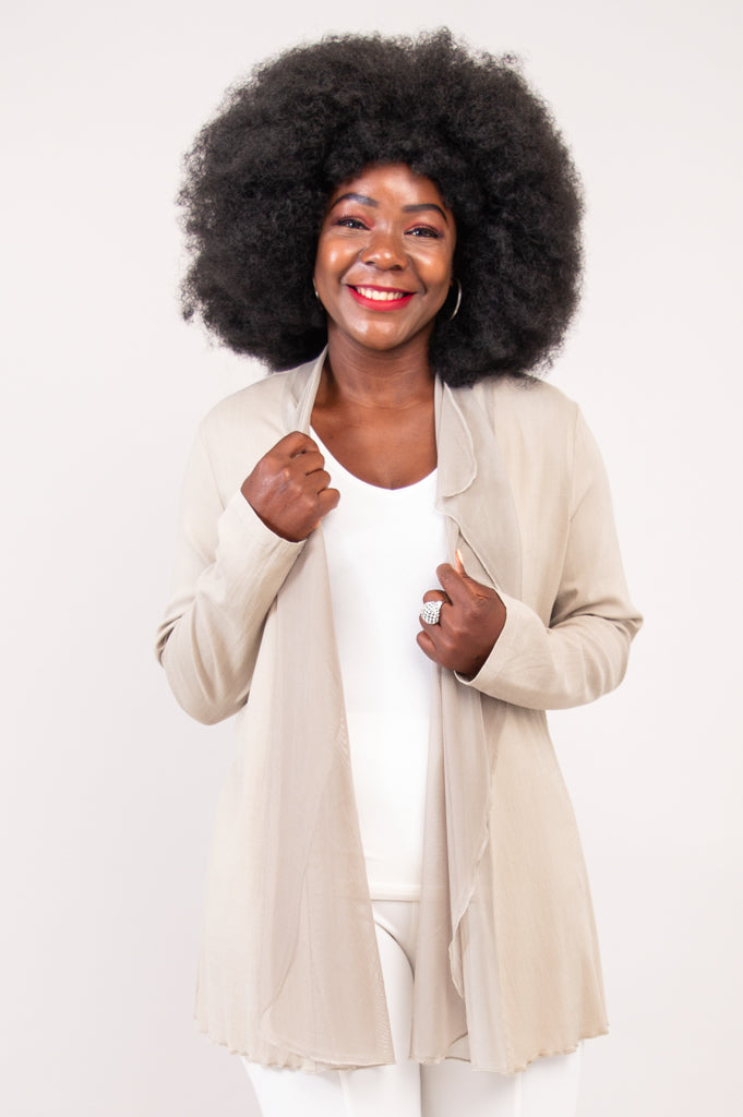 Diana Jacket for Women - Lightweight Linen Bamboo Blend Coat in Sand Color - Perfect for Spring & Summer Outfits, Beach Cover-Up, and Casual Wear