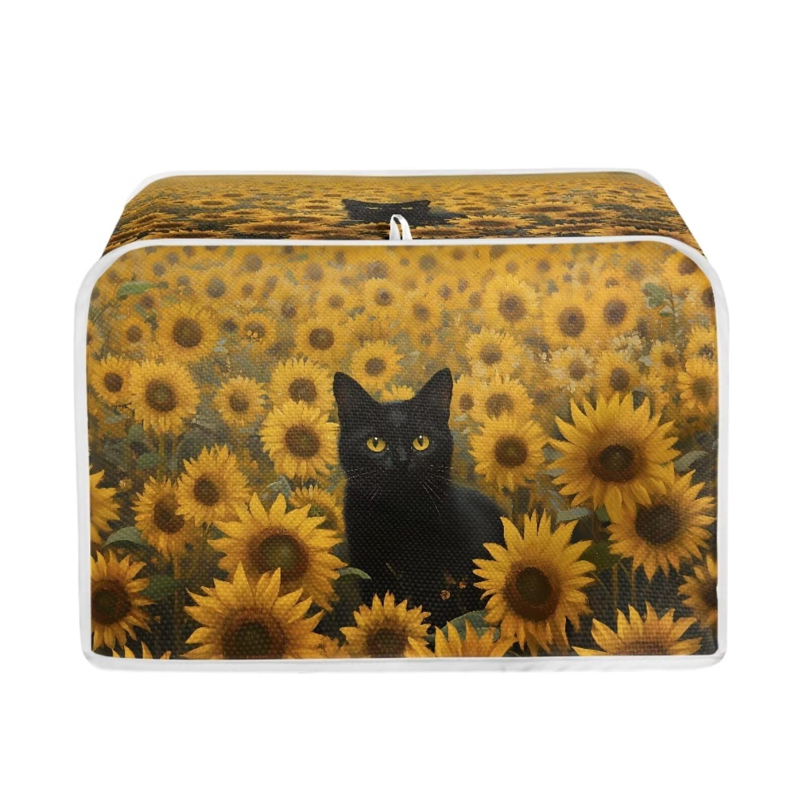 Waterproof Black Cat and Sunflower Print Toaster Cover - Standard 4 Slice Bread Maker Protector - Kitchen Appliance Cover for Countertop Protection - Perfect for Home, Cafe, and Office Use