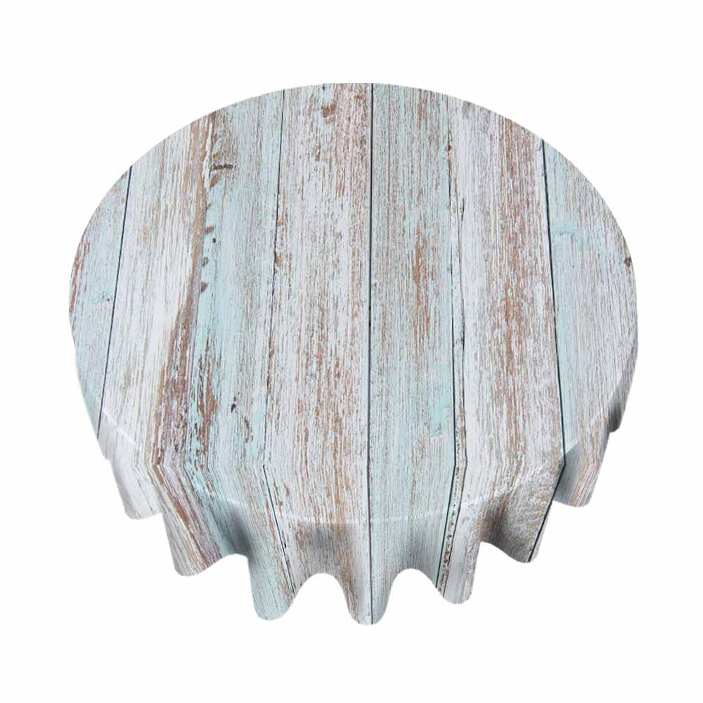 Pastel Wooden Round Tablecloth 60 Inch - White & Blue Plank Texture Vintage Table Cover for Kitchen, Dining, Holiday Parties | Perfect for Farmhouse Decor, Wedding Receptions & Cozy Dinner Settings
