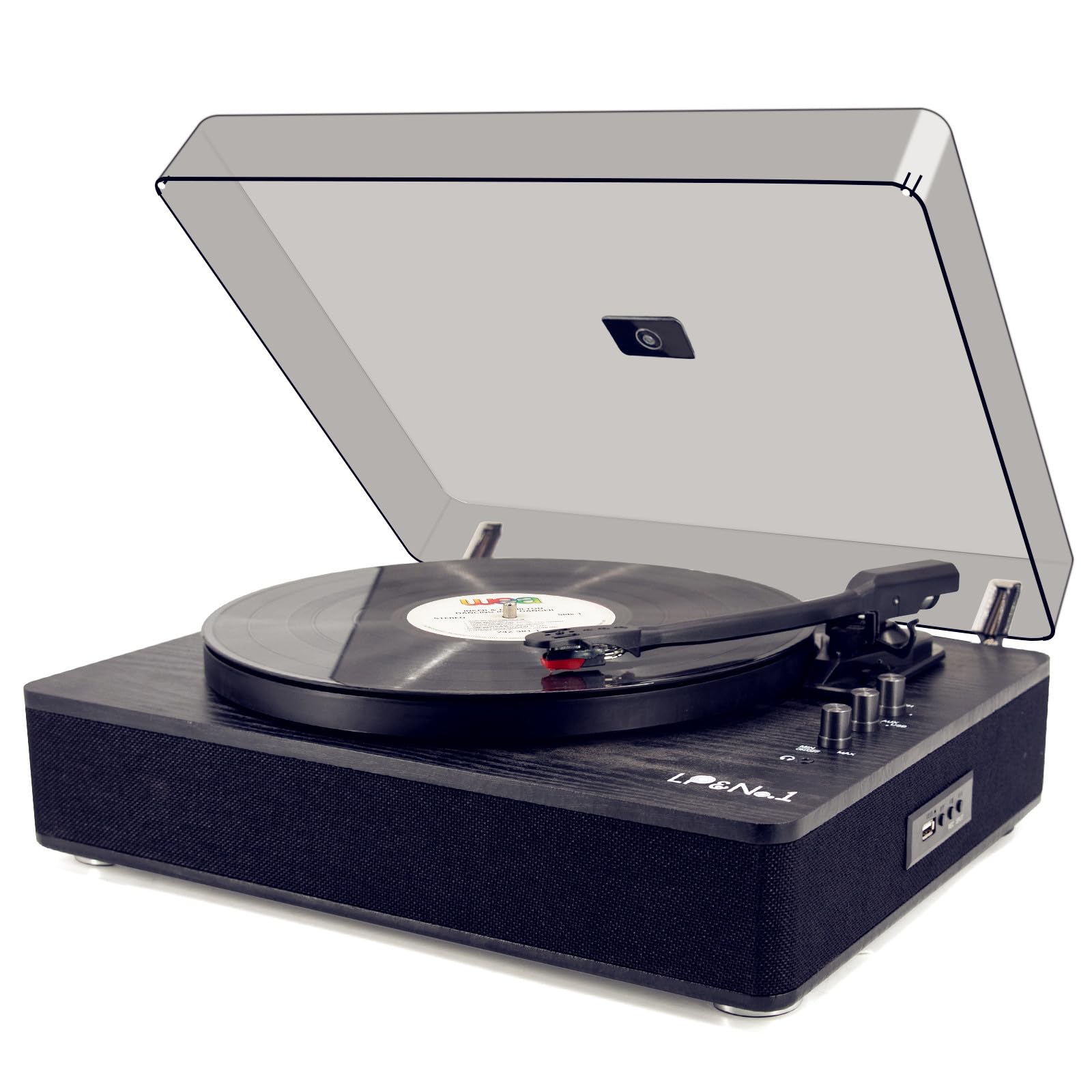 LP&No.1 Vintage Bluetooth Record Player - 3-Speed Belt-Driven Turntable with Built-in Speakers, USB Recording, AUX/RCA Input & Headphone Jack - Classic Wooden Design for Home Entertainment & Vinyl Collection