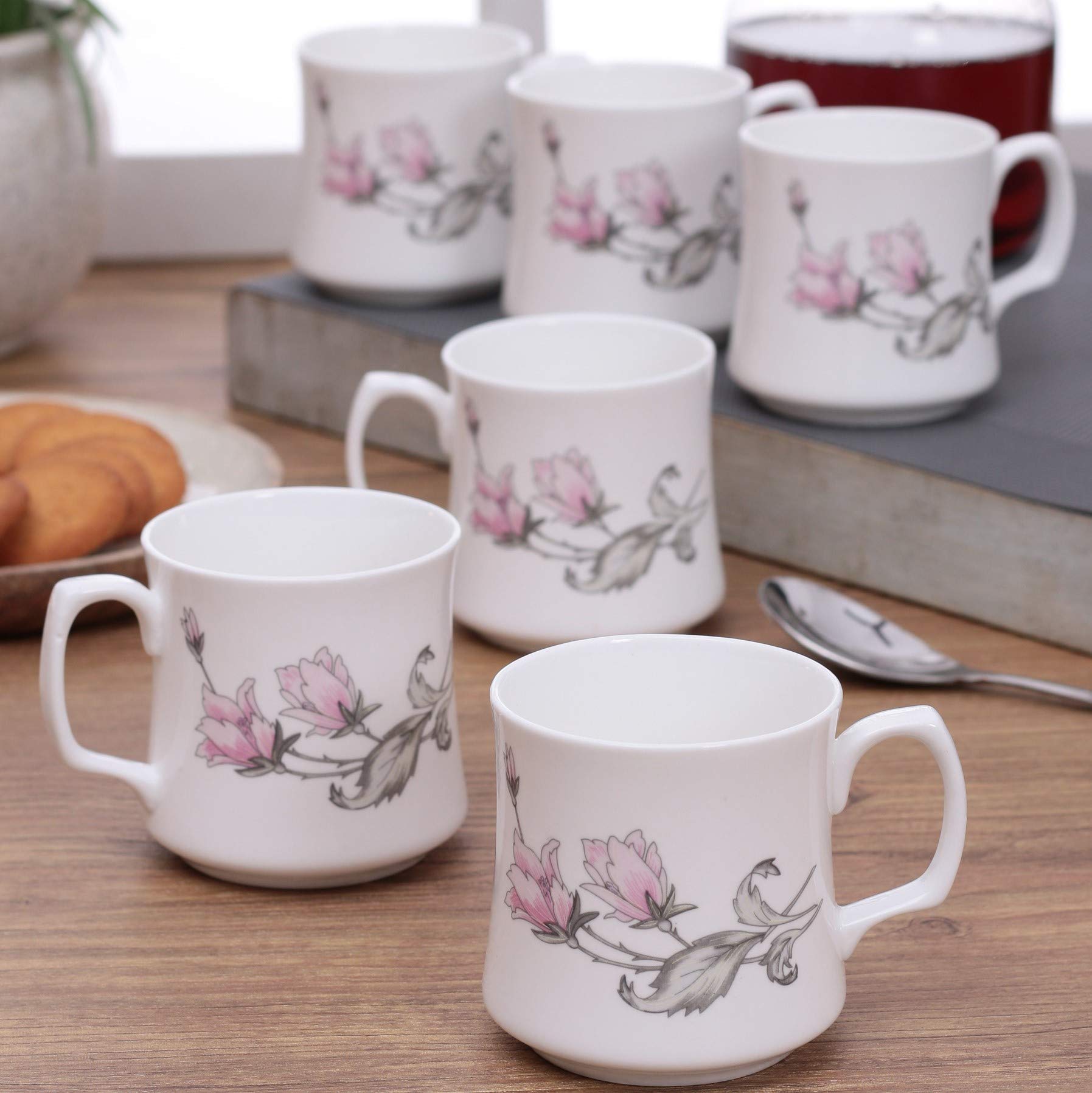 Premium Bone China Tea & Coffee Cup Set of 6 - Elegant Multicolor Design, Microwave & Dishwasher Safe Mugs - Perfect for Office, Home & Gifts - Ideal for Afternoon Tea, Coffee Breaks & Hosting Guests