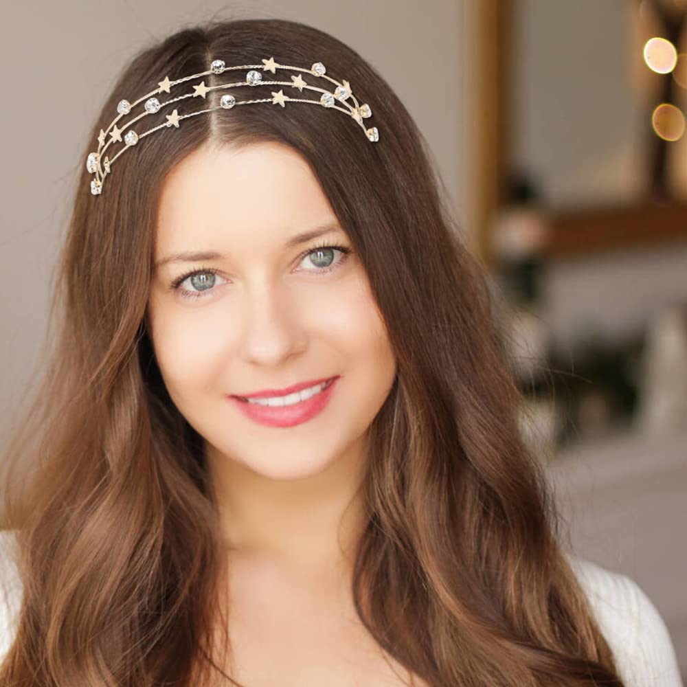 Lawie 8 Pack Skinny Rhinestone Pearl Sparkly Delicate Gold Metal Headbands - Glitter Hair Bands for Women, Slim Thin Hard Hair Hoops, Crown Tiara Hair Holder Headpieces - Perfect for Weddings, Parties & Special Occasions