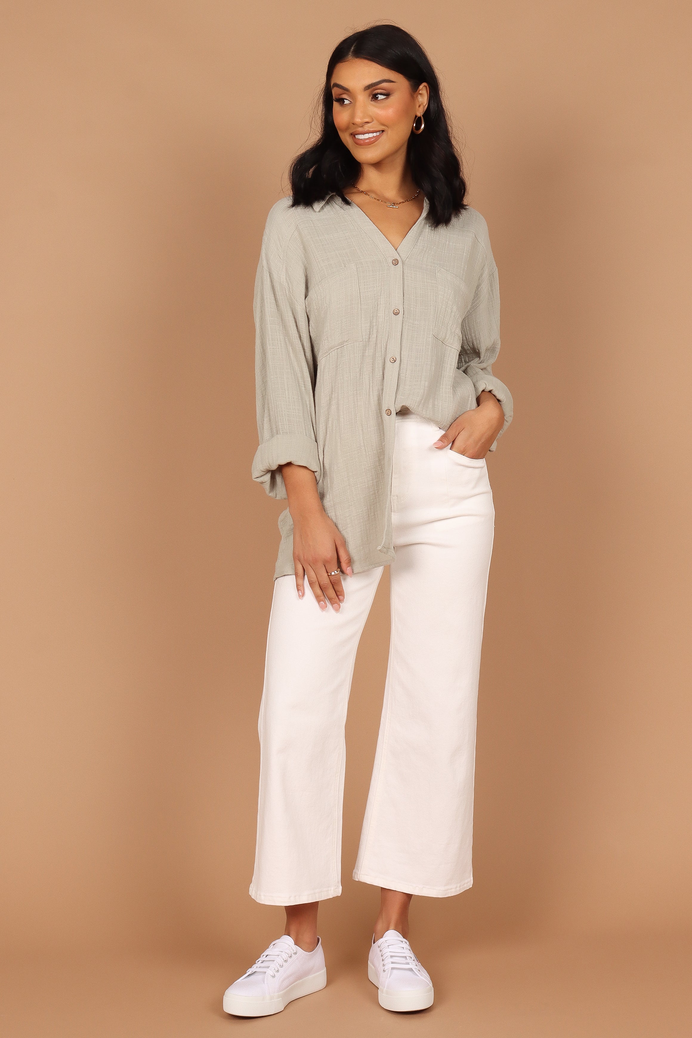 Bobby Button Down Top for Women - Soft Sage Green Casual Shirt | Perfect for Office, Outings & Everyday Wear