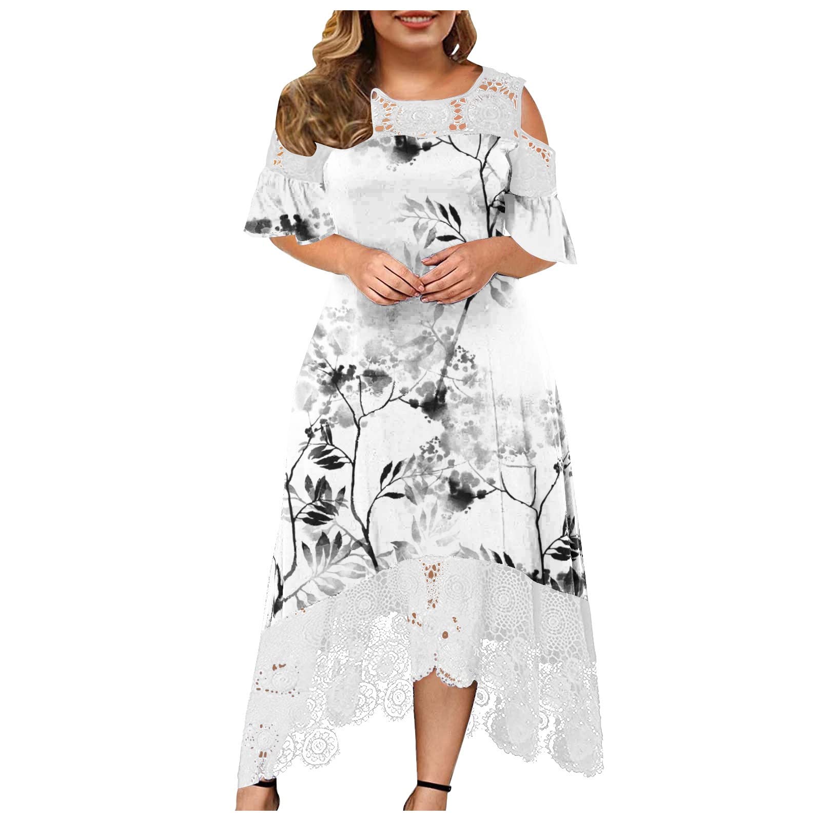 2023 Women's Plus Size Boho Lace Summer Dress - Sexy Casual Beach Dress with Irregular Hem for Wedding Guest, Party & Vacation